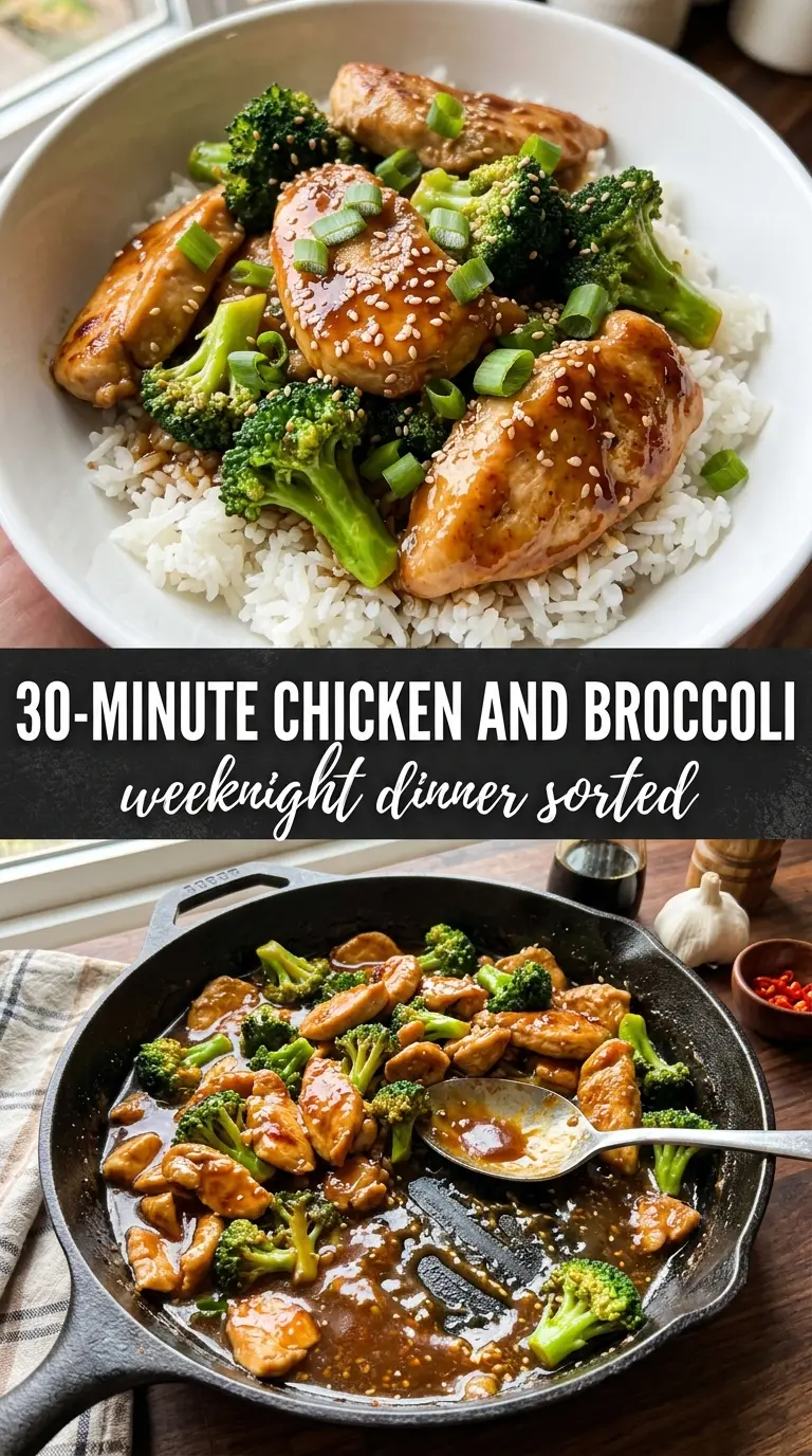 30-Minute Chicken and Broccoli glossy soy-garlic, crisp-tender