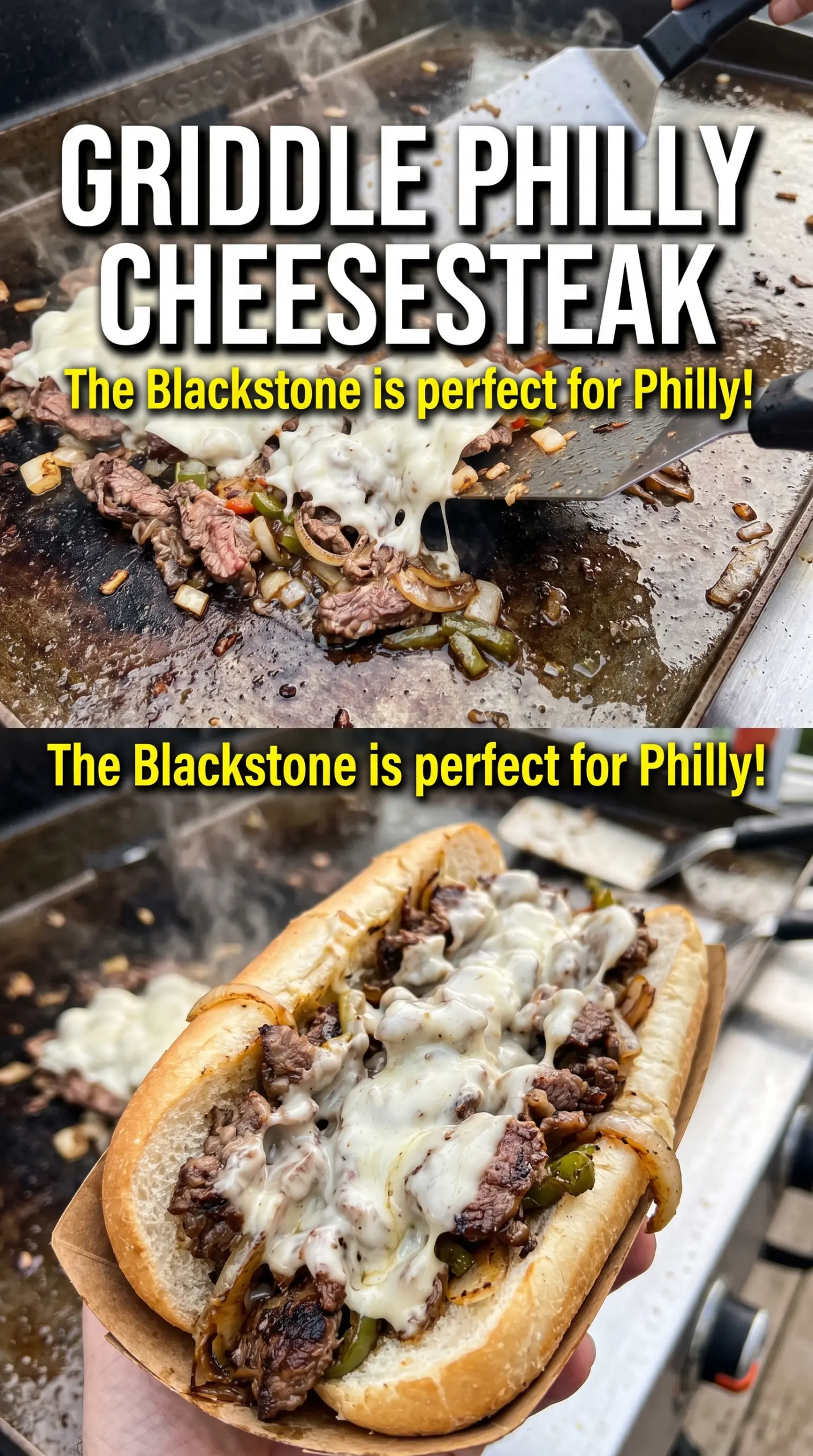 Authentic Blackstone Philly Cheesesteak juicy cheesy grilled