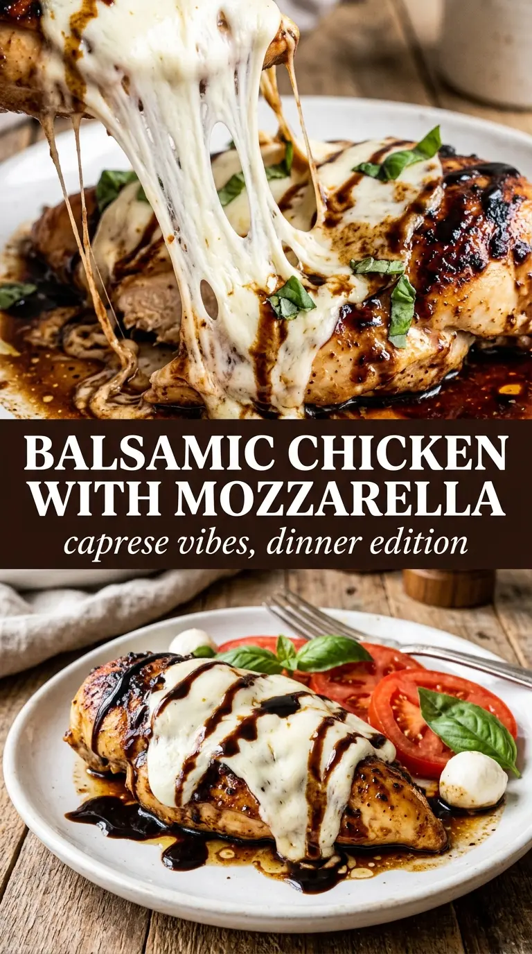 Balsamic Baked Chicken Breast with Mozzarella, cheesy, caprese-inspired