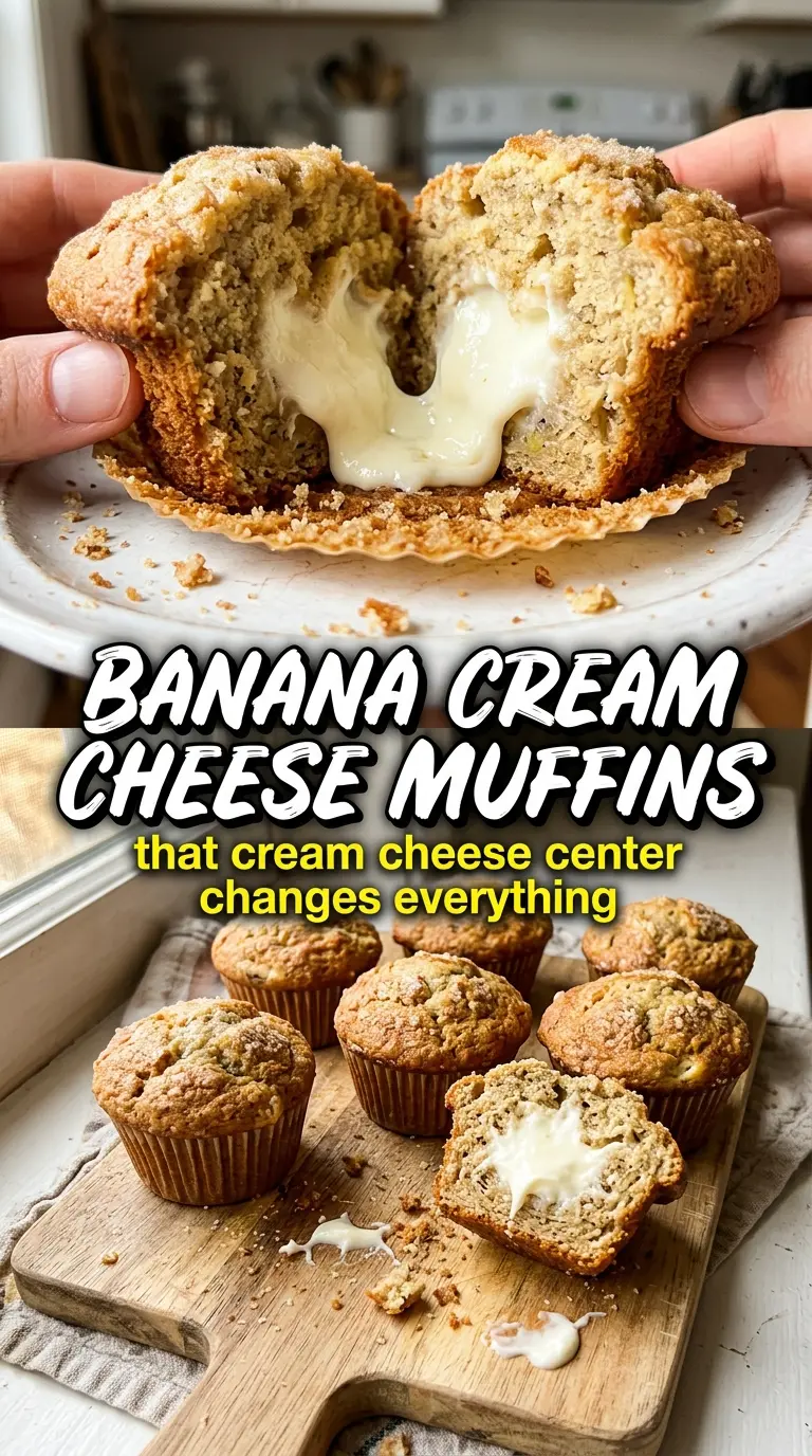 Banana cream cheese muffins, golden, stuffed