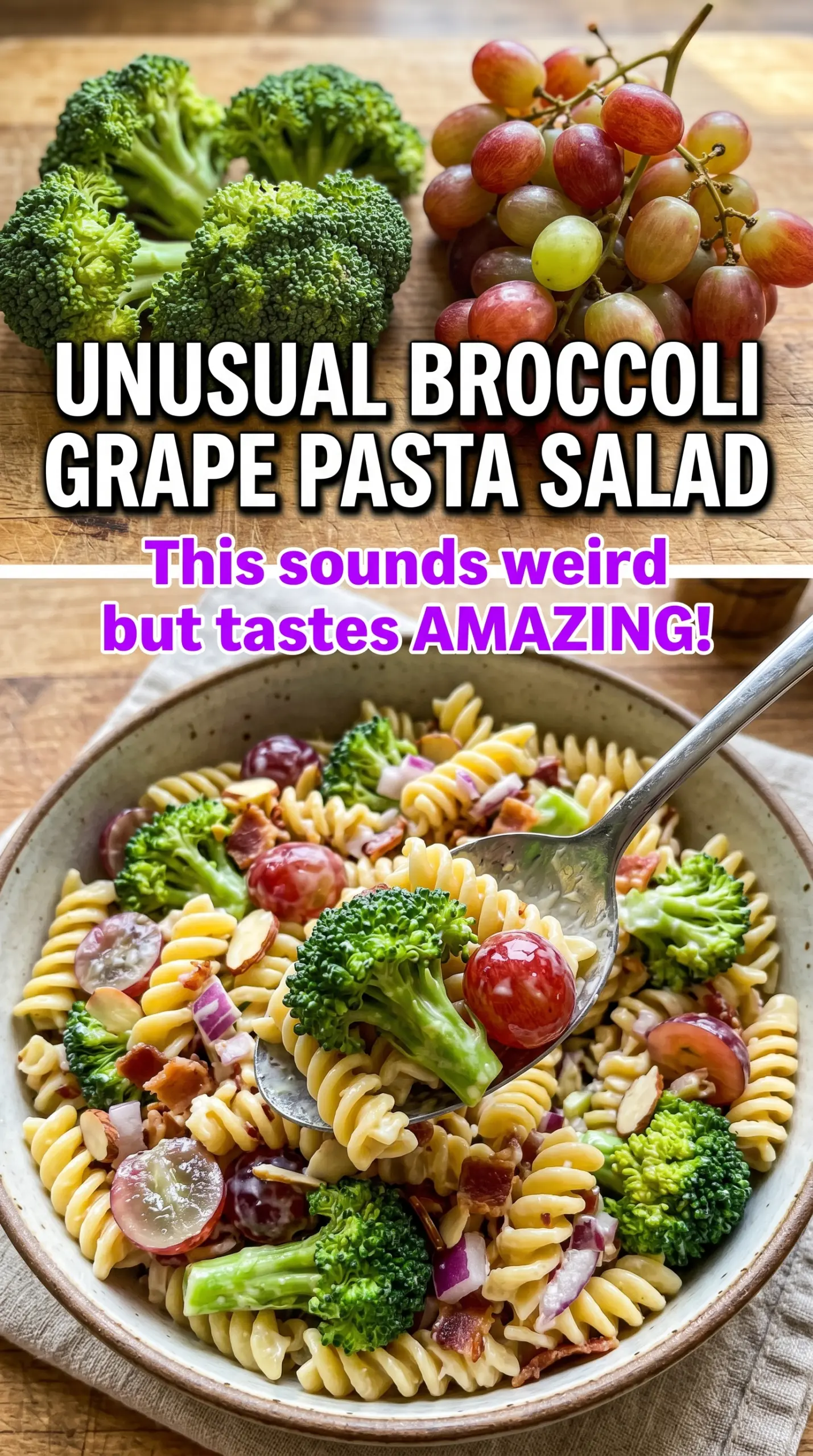 Broccoli grape and pasta salad creamy crunchy colorful