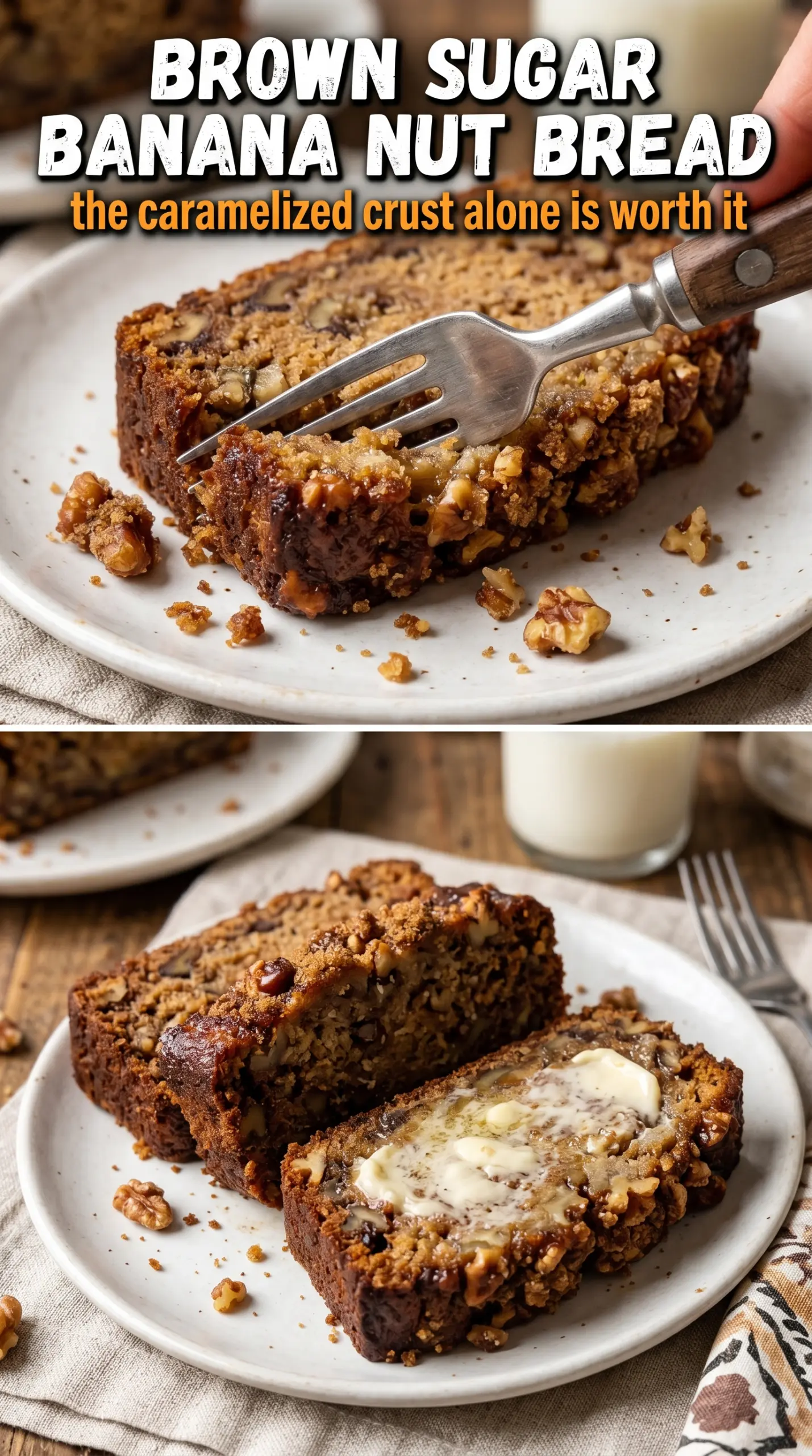 Brown Sugar Banana Nut Bread caramel crumb walnut loaf