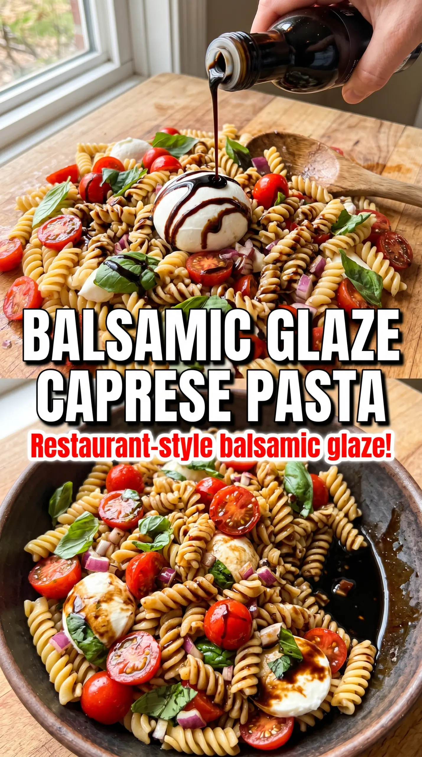 Caprese Pasta Salad fresh basil cherry tomatoes mozzarella
