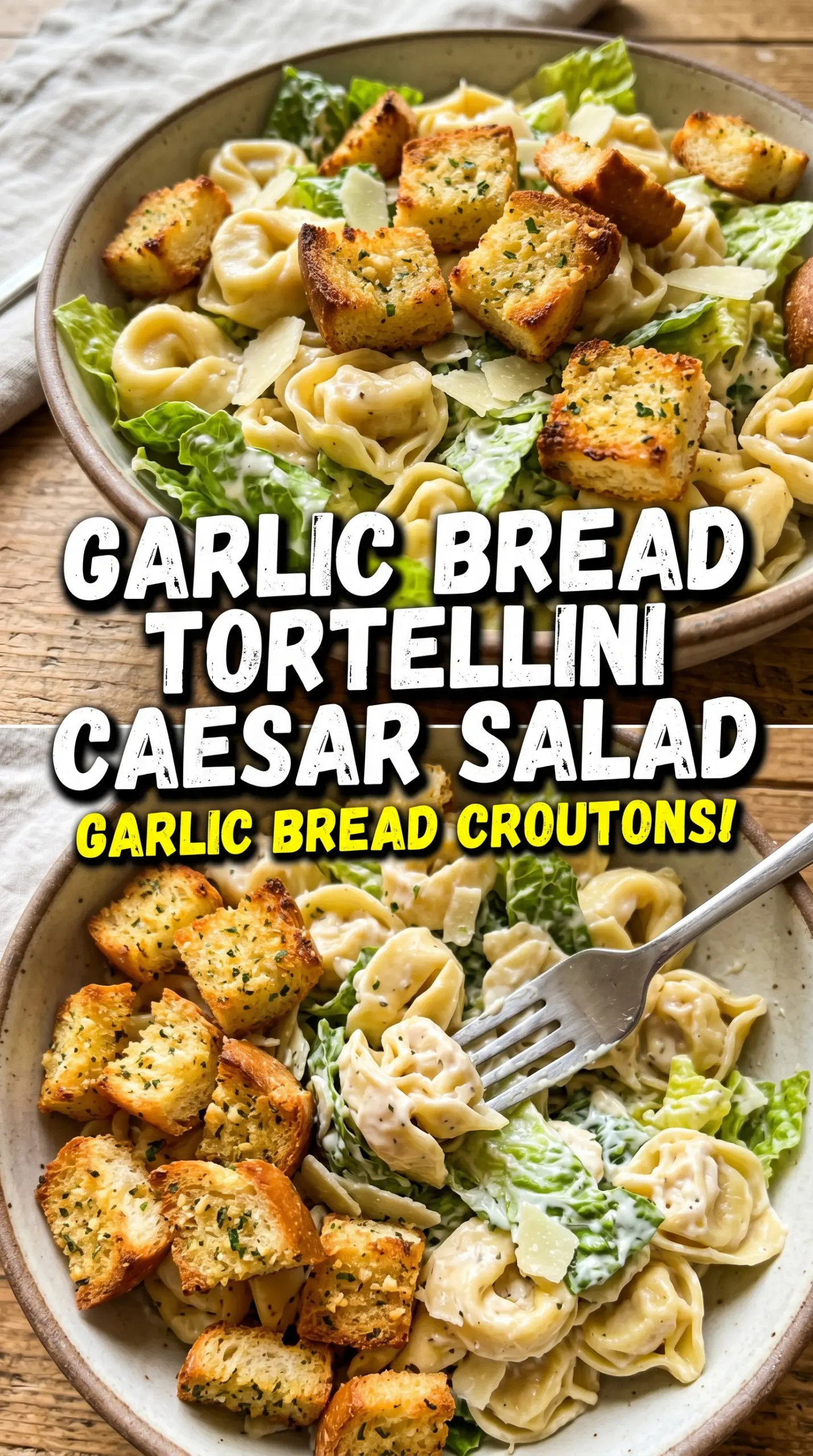 Cheese Tortellini Caesar Pasta Salad creamy crunchy chilled