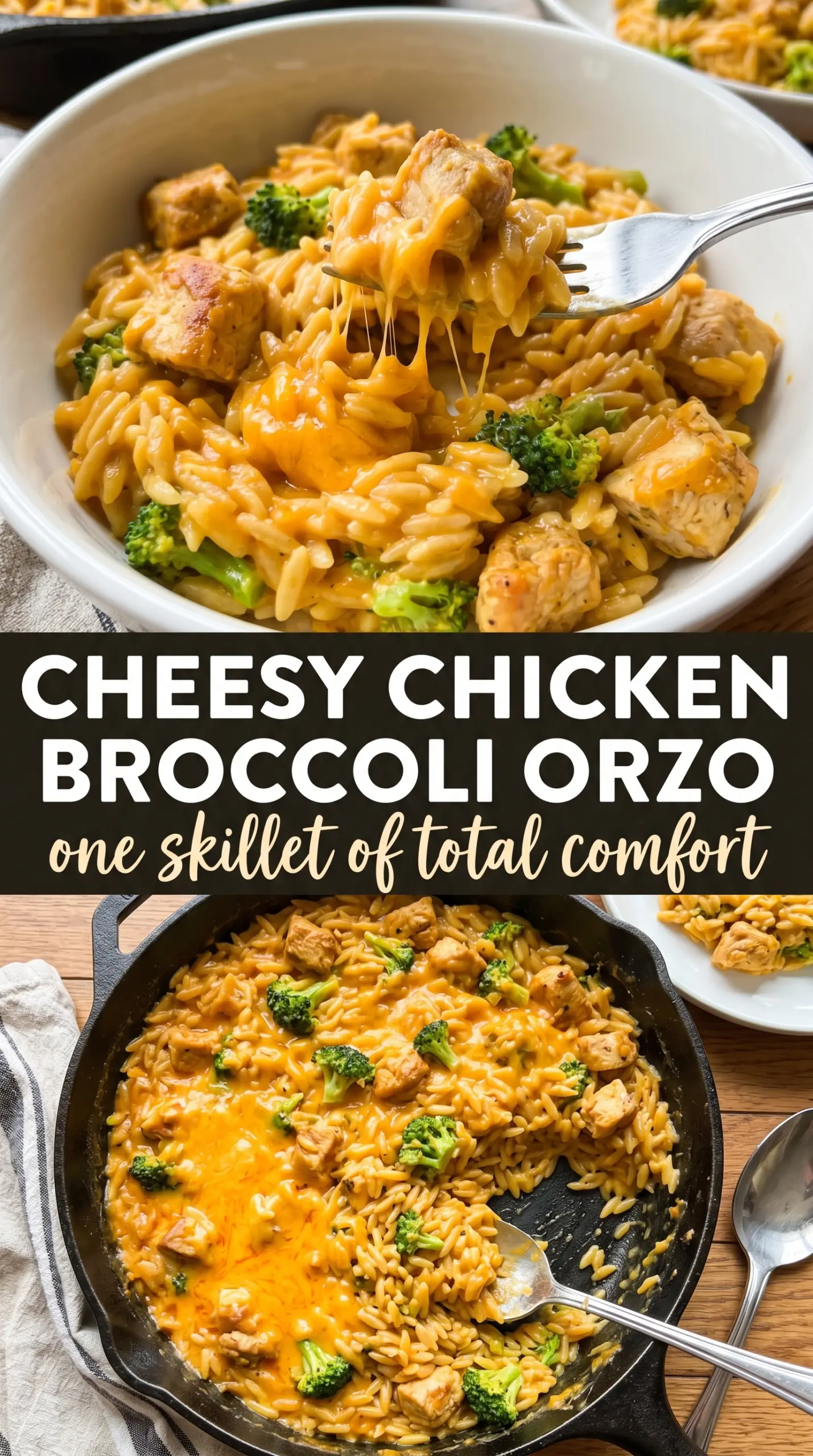 Cheesy Chicken Broccoli Orzo creamy cheddar broccoli