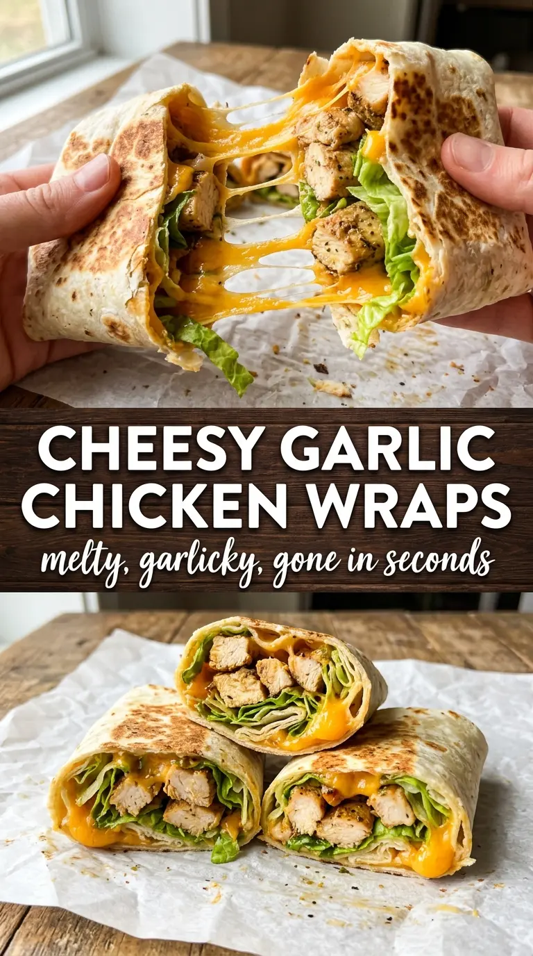 Cheesy Garlic Chicken Wraps melty garlic chicken crisp tortilla