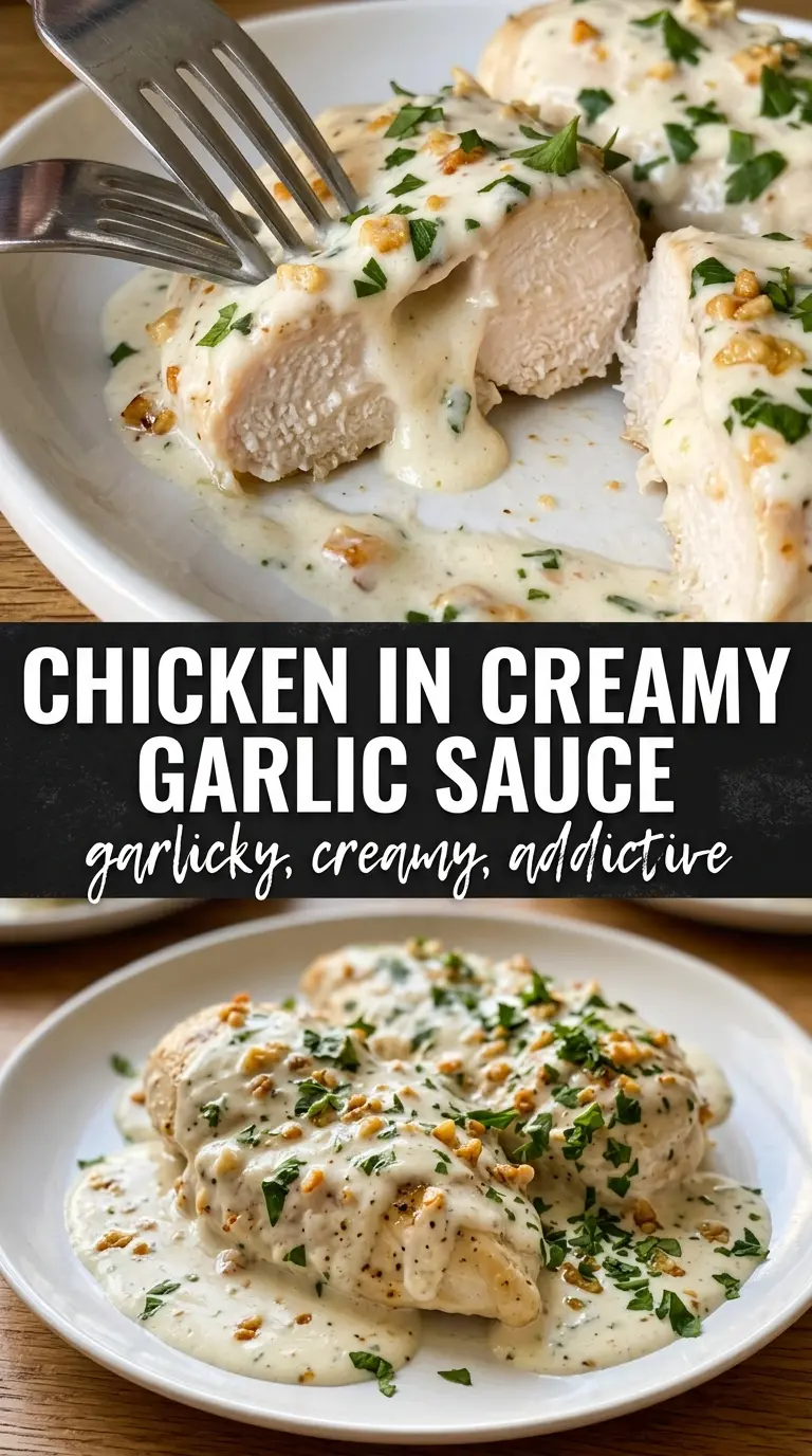 Chicken Breasts in Creamy Garlic Sauce, creamy, garlicky, skillet