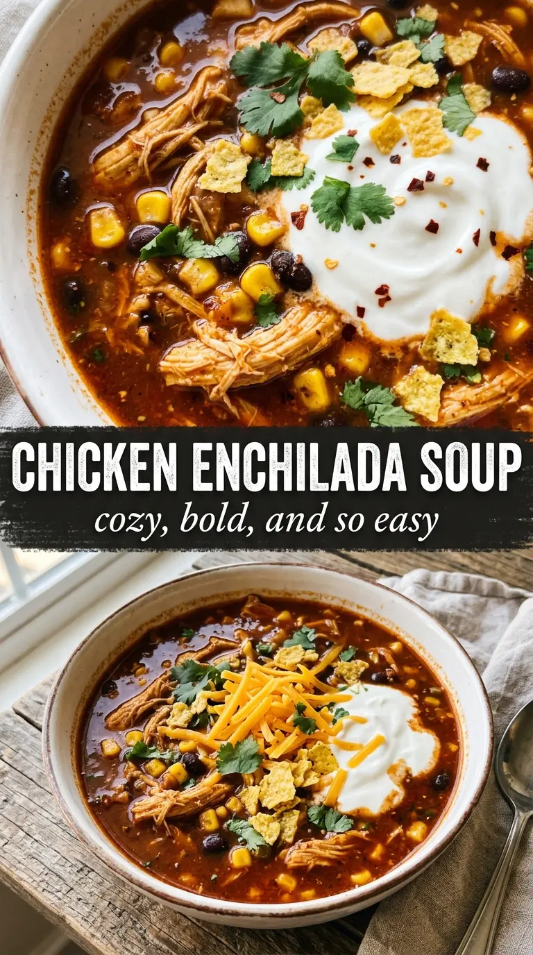 Chicken Enchilada Soup smoky red, cheesy, hearty
