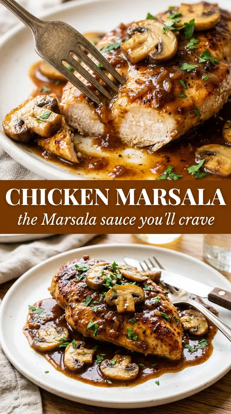 Chicken Marsala silky mushrooms glossy sauce