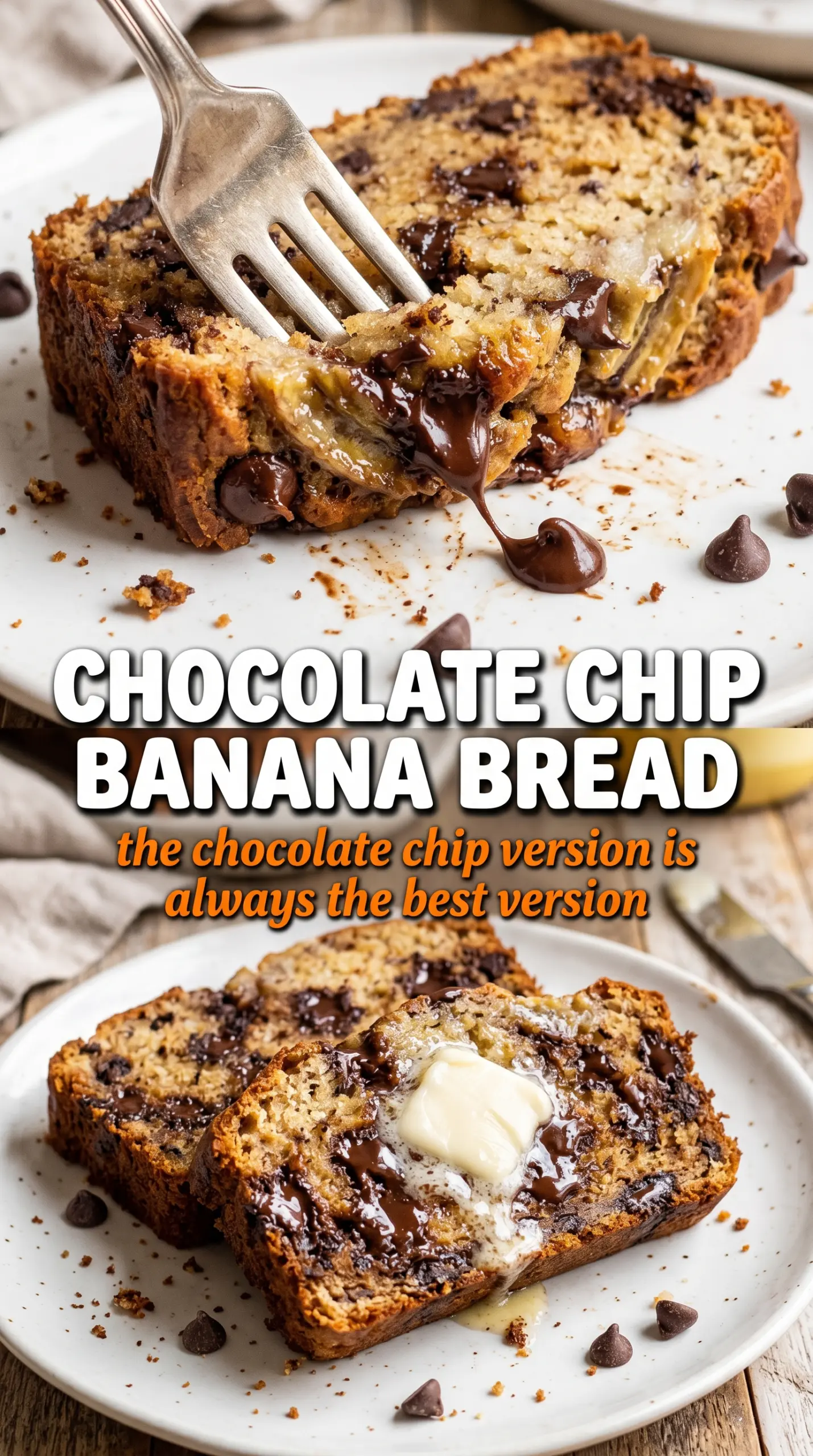 Chocolate Chip Banana Bread golden moist melty