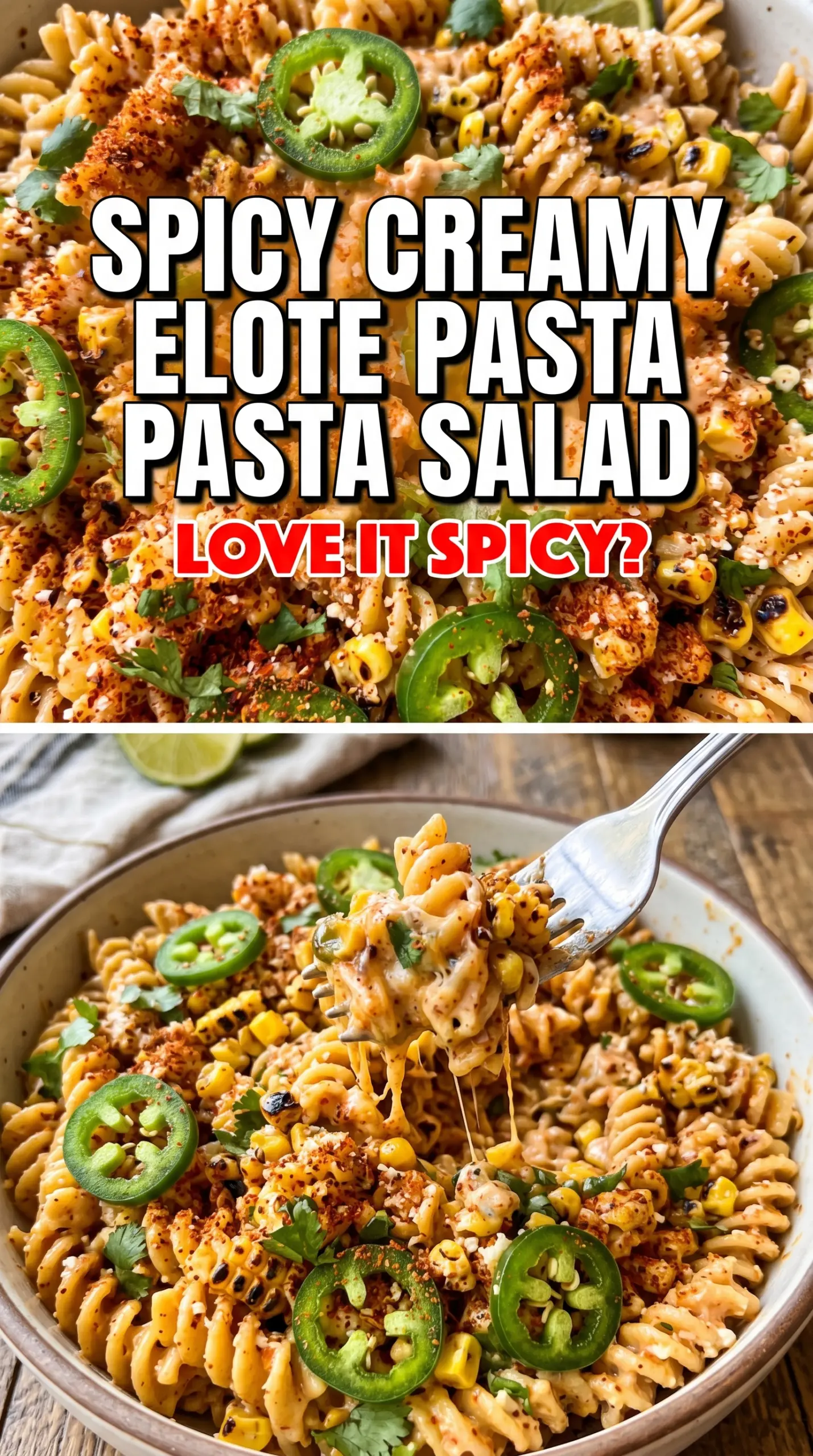 Creamy Street Corn Pasta Salad with charred corn, cotija, and cilantro