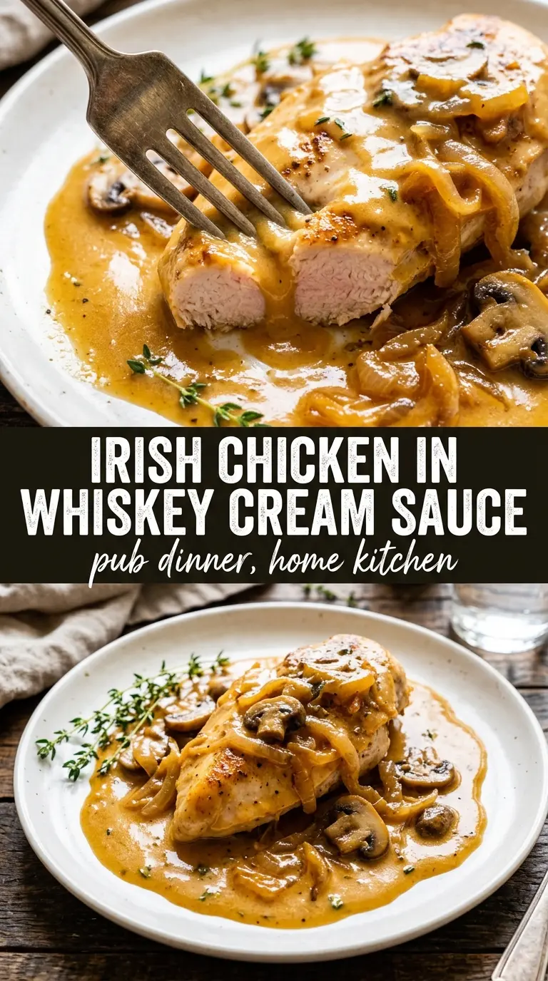 Irish Chicken in Whiskey Cream Sauce, creamy, savory, skillet