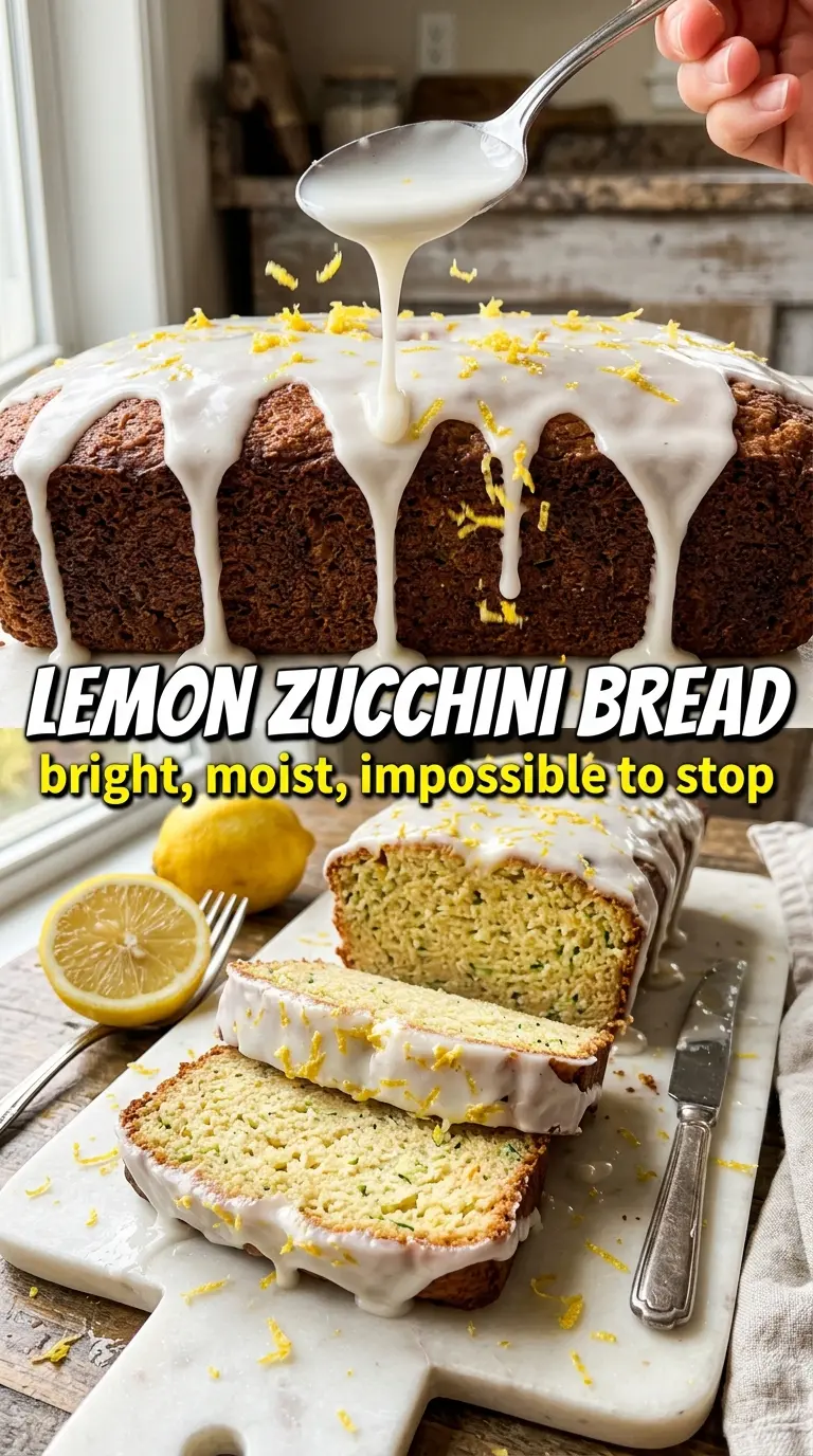Lemon zucchini bread, moist glazed loaf, bright citrus