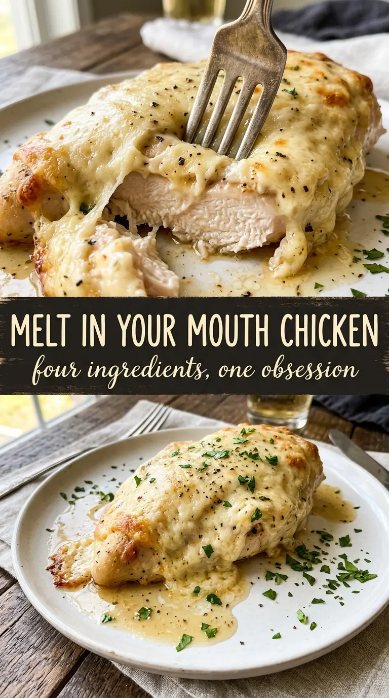 Melt In Your Mouth Chicken, golden Parmesan crust, tender baked chicken