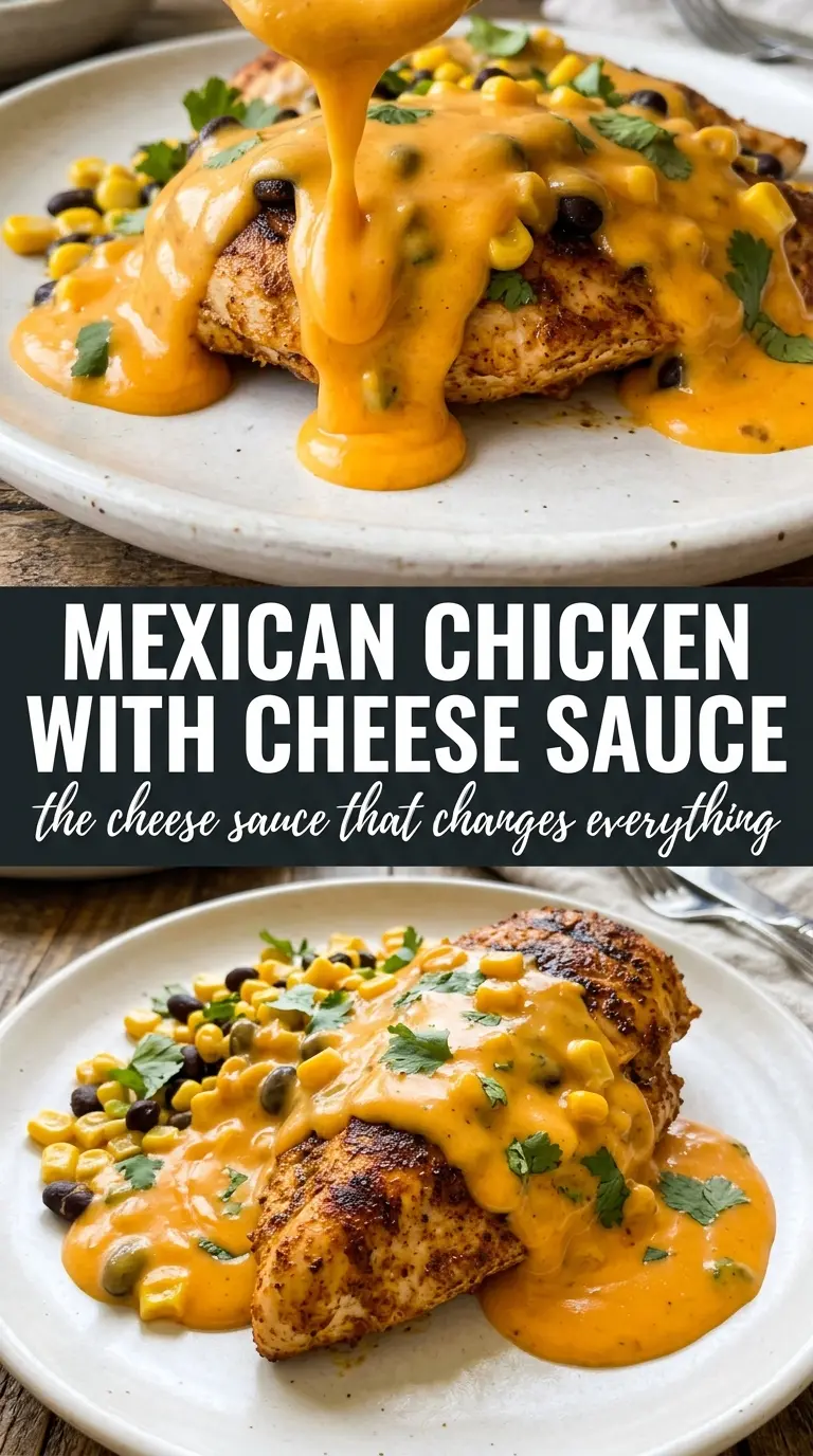 Mexican chicken with cheese sauce, queso chicken, Tex-Mex chicken