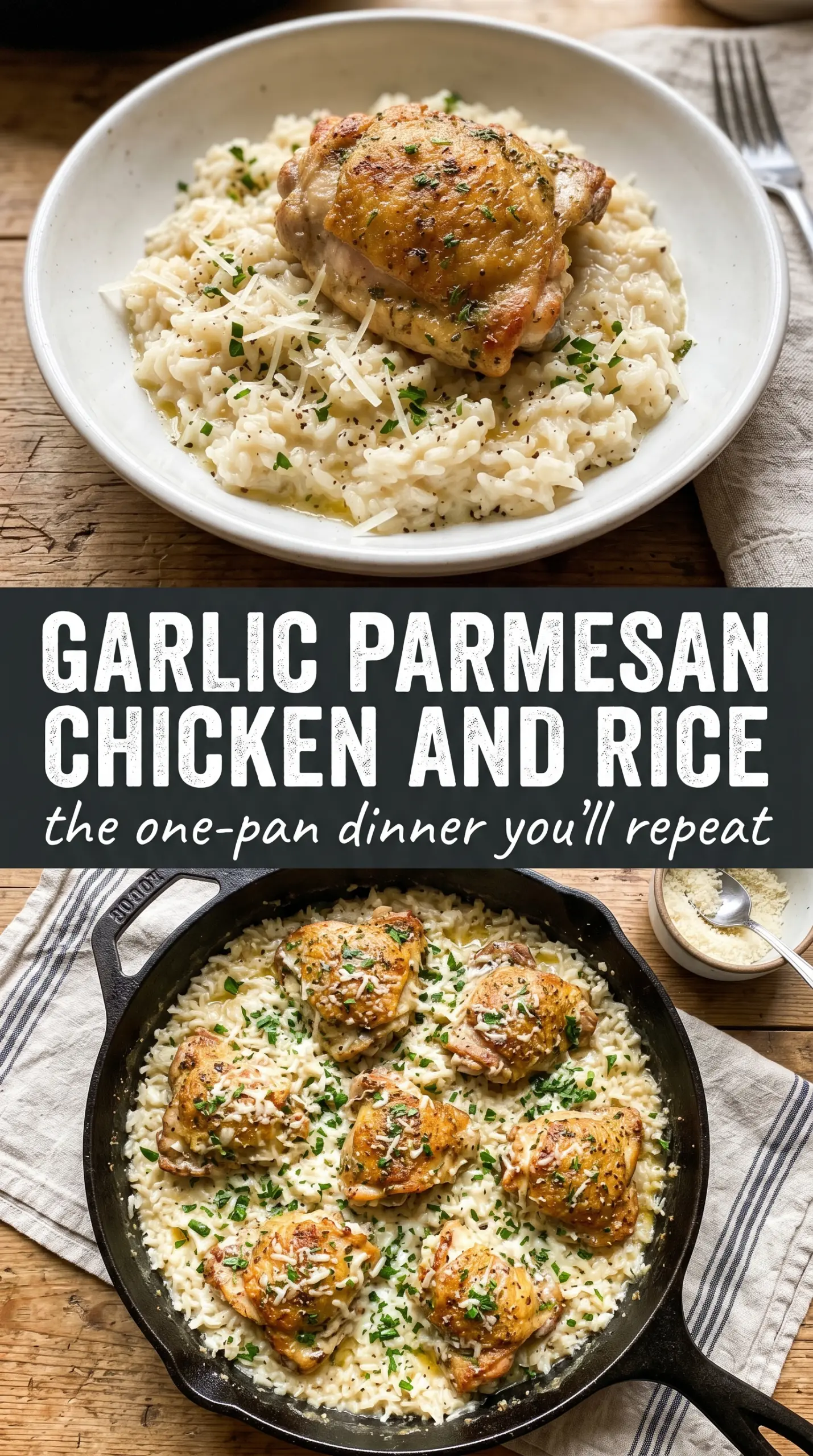 One-Pan Garlic Parmesan Chicken and Rice crispy chicken creamy rice