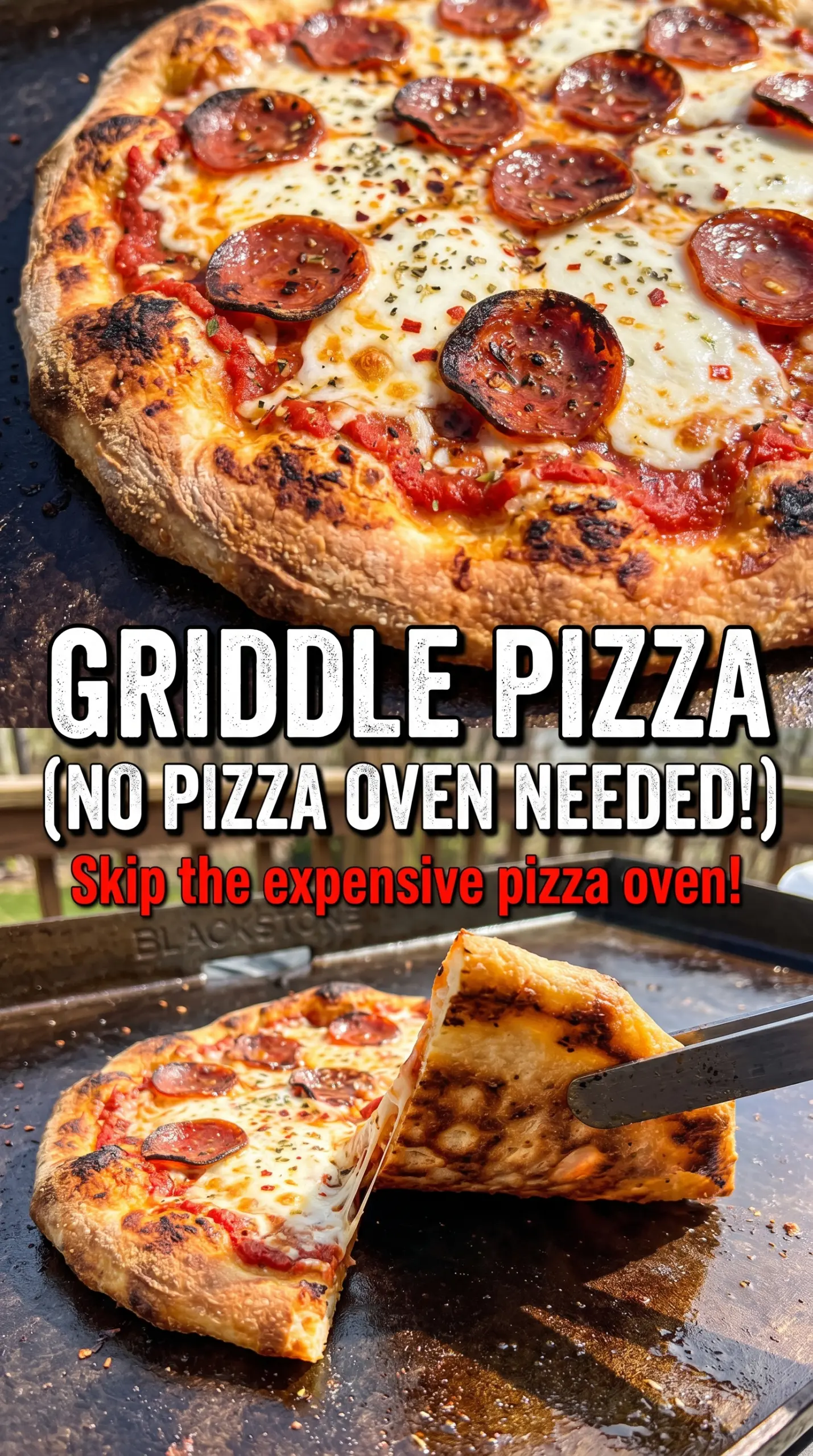 Pizza on a Blackstone Griddle crispy melted basil