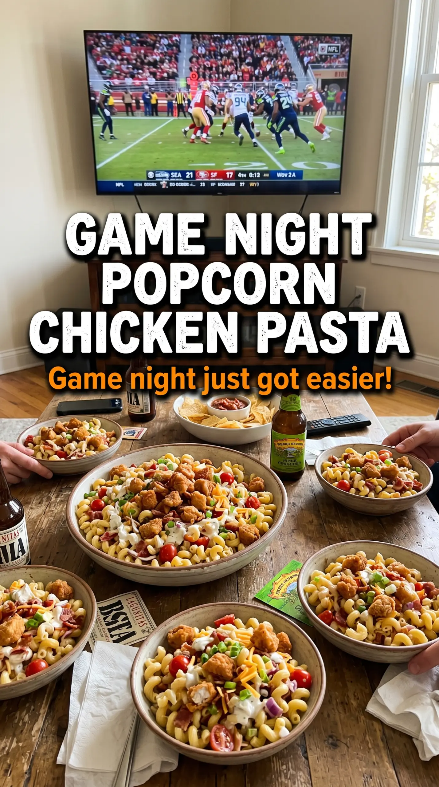 Popcorn Chicken Bacon Ranch Pasta Salad crispy creamy colorful