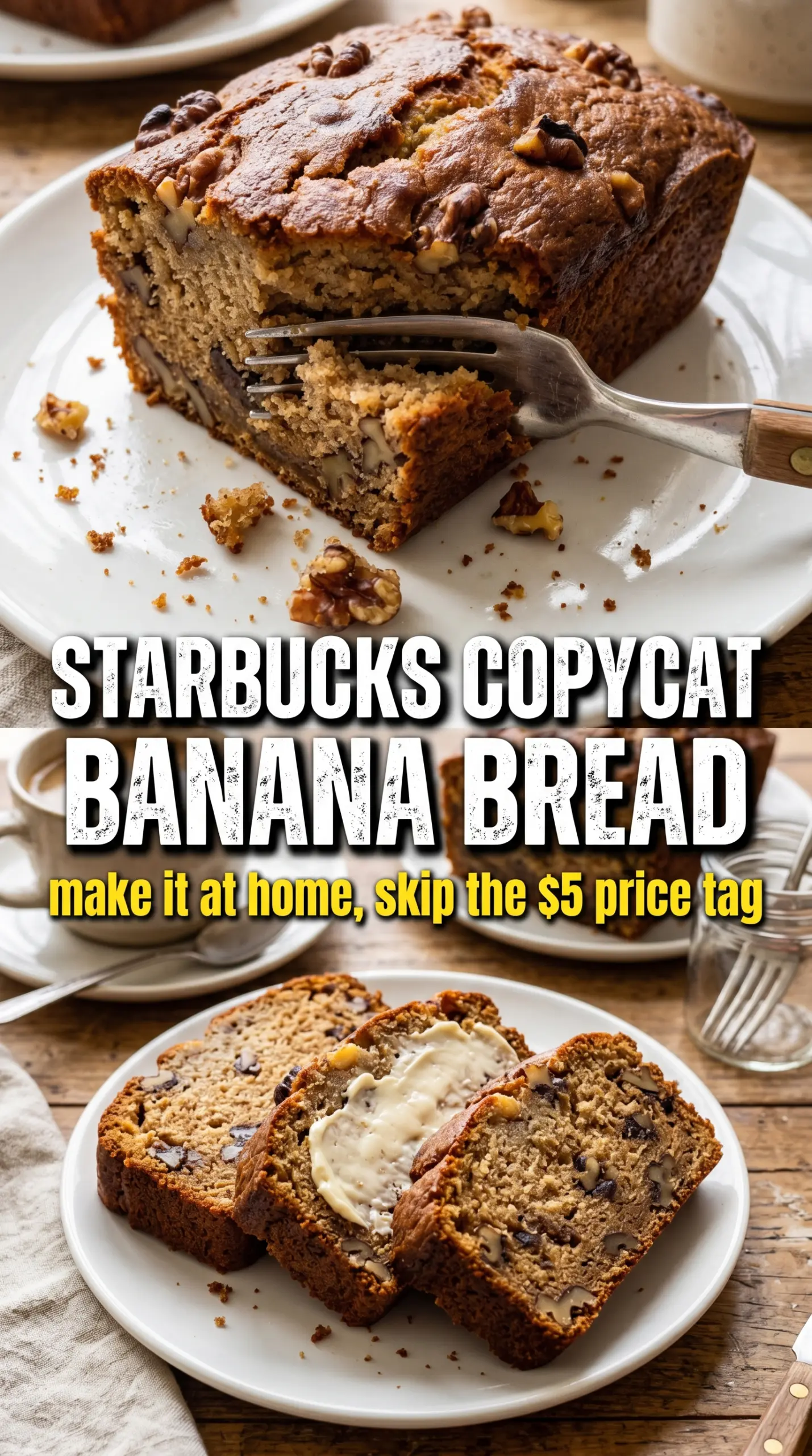 Starbucks Copycat Banana Bread golden walnut-studded moist
