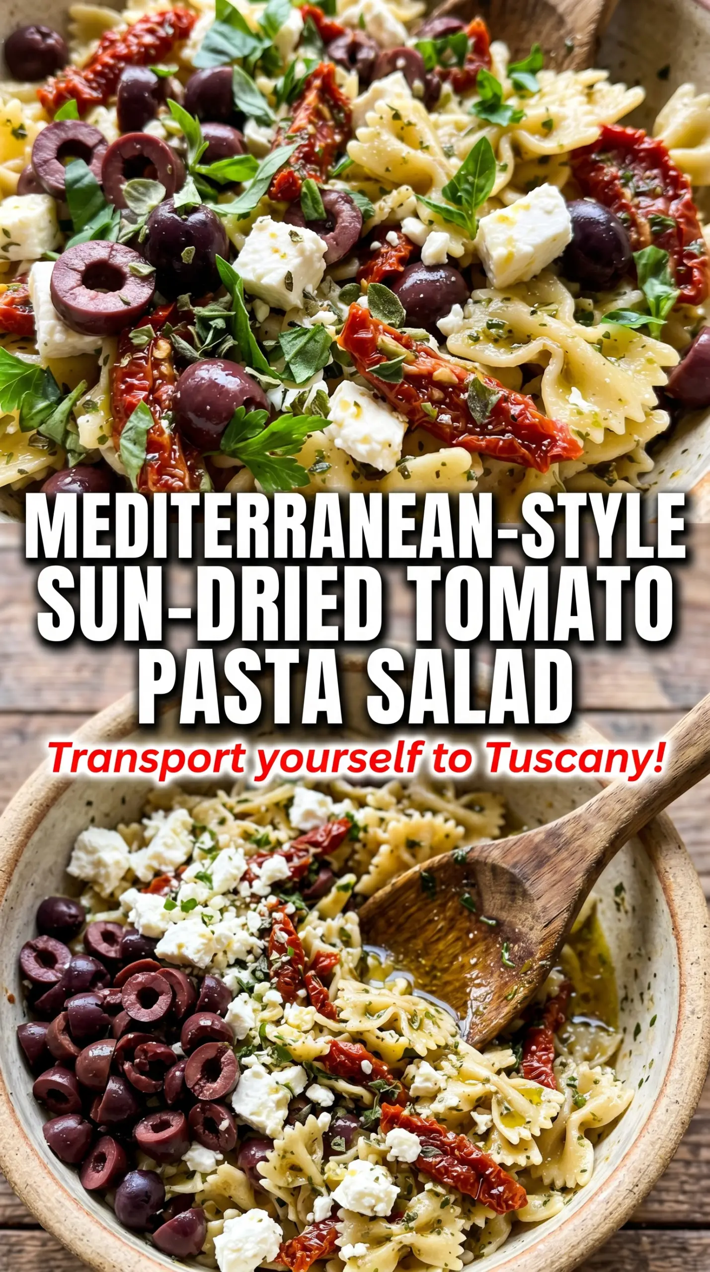 Sun-Dried Tomato Pasta Salad with spinach feta olives