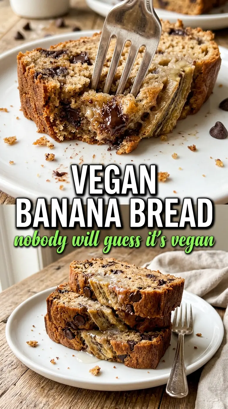 Vegan Banana Bread, moist crumb, golden crust