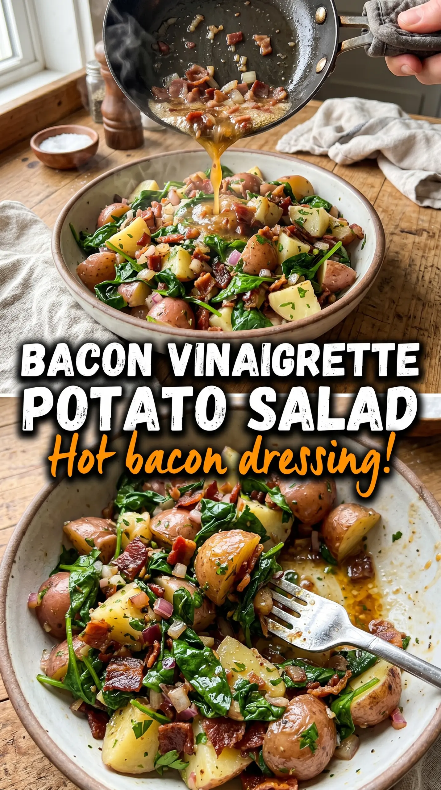 Warm Spinach Potato Salad with Bacon Vinaigrette warm potatoes wilted spinach bacon