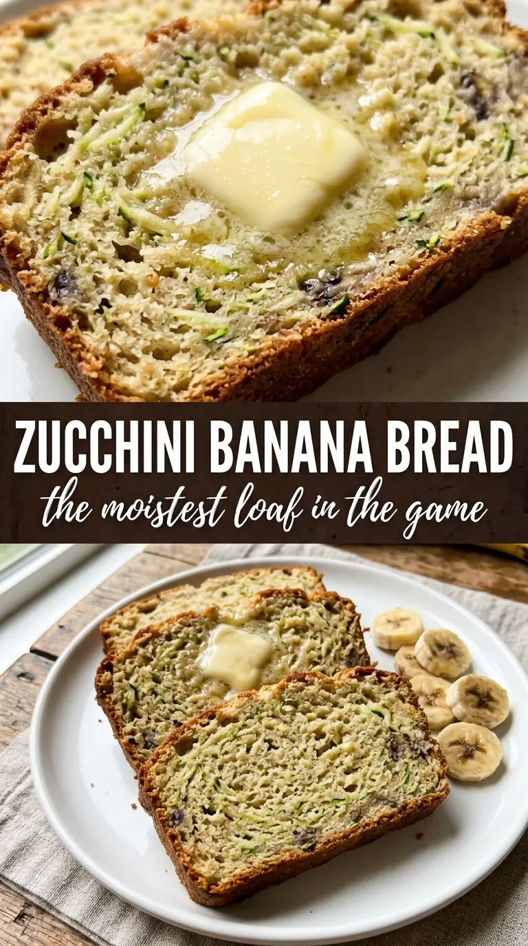 Zucchini Banana Bread moist crumb, golden loaf, sliced quick bread