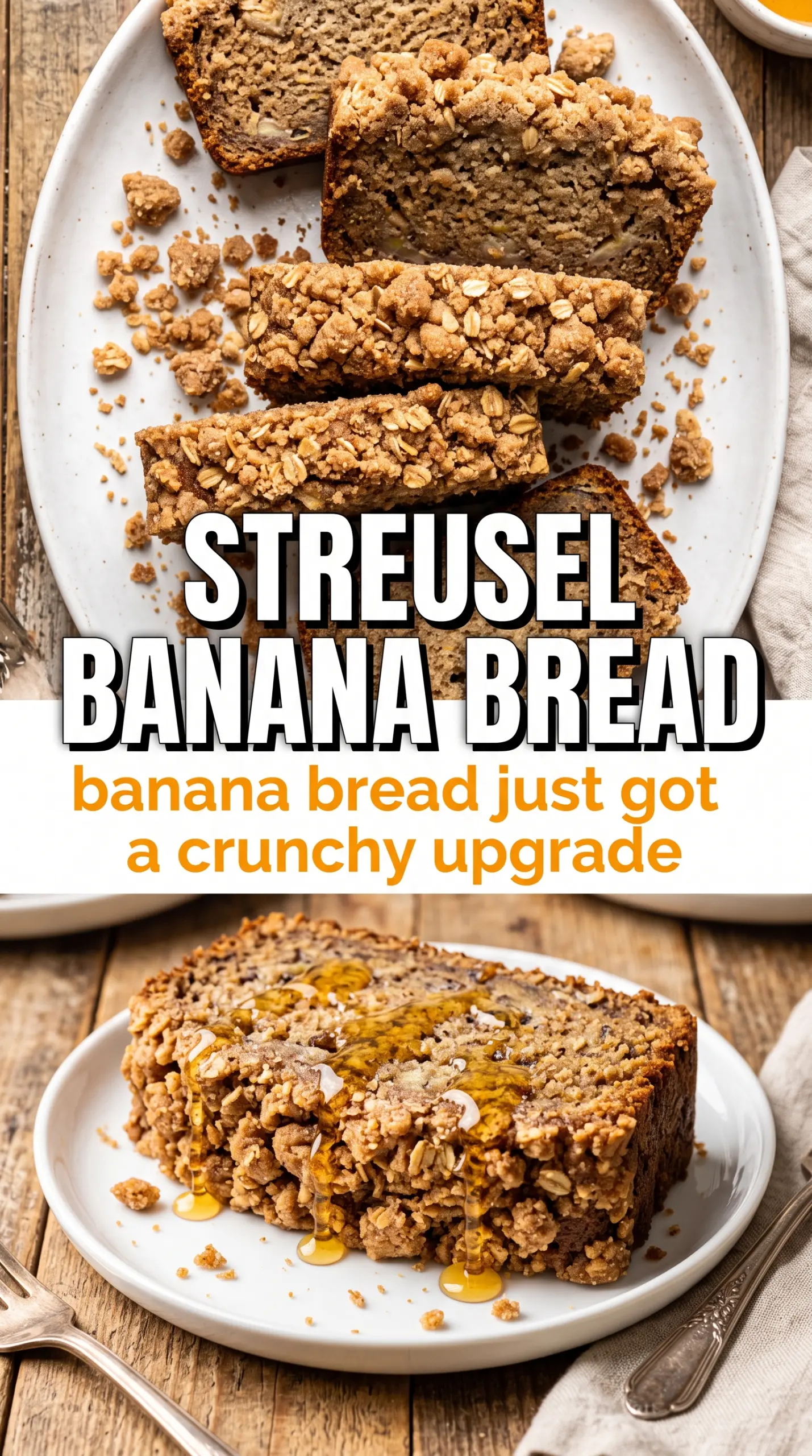 Banana Bread with Streusel Topping, crunchy cinnamon loaf