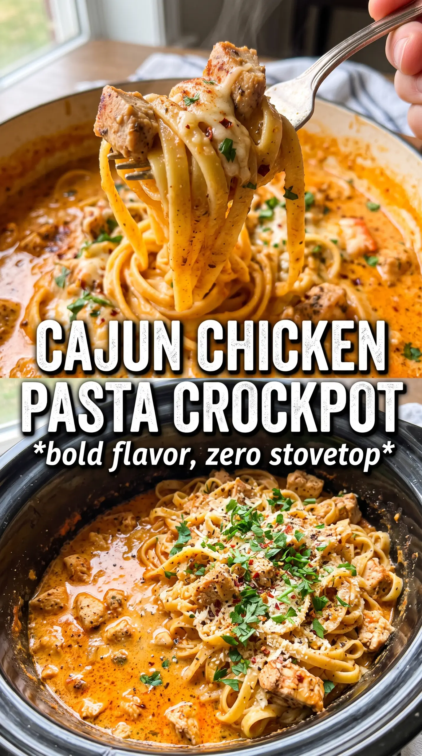 Crock Pot Creamy Cajun Chicken Pasta creamy spicy