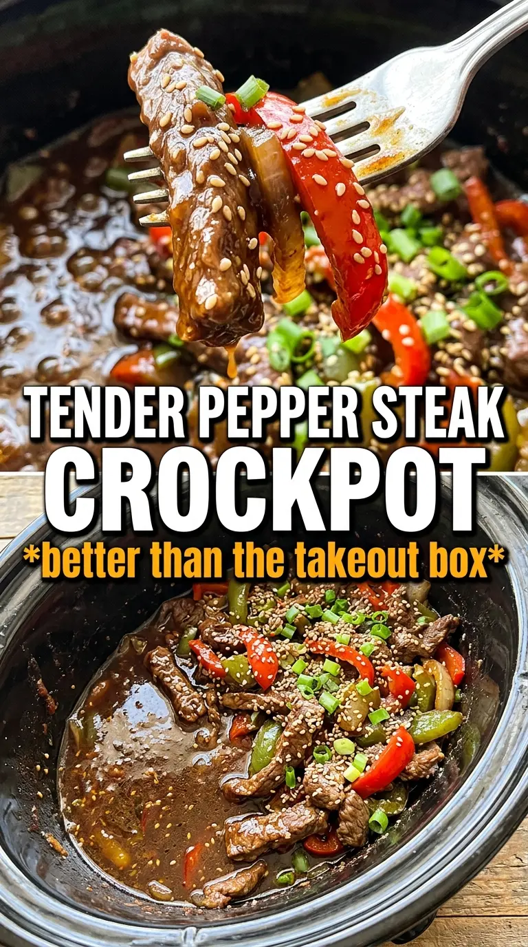 Pepper Steak in a Crock Pot glossy peppers tender beef