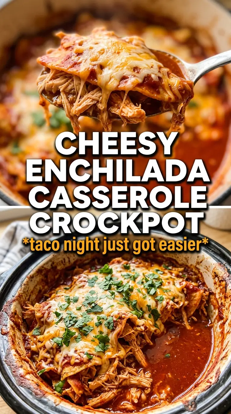 Crockpot Chicken Enchilada Casserole layered cheesy