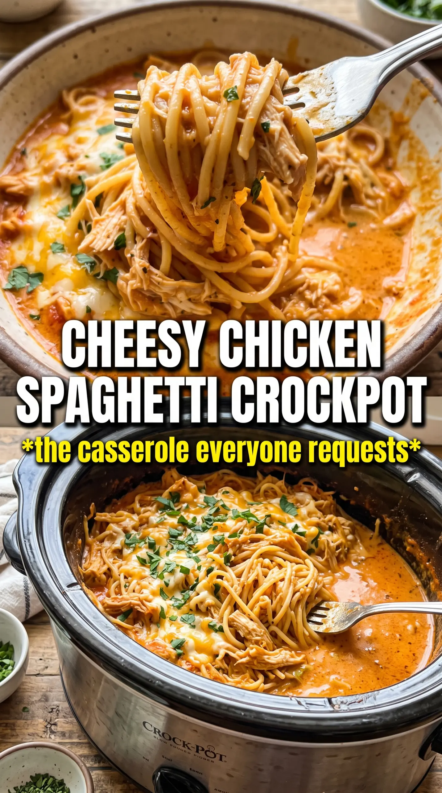 Crockpot Chicken Spaghetti creamy cheesy