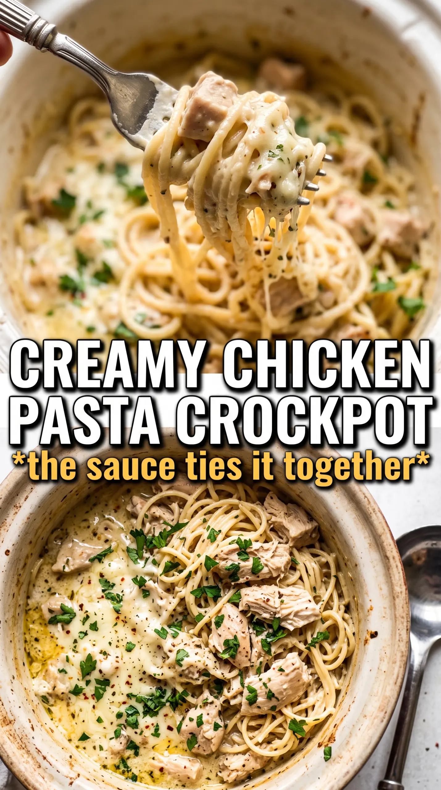 Crockpot Garlic Parmesan Chicken Pasta creamy garlic Parmesan