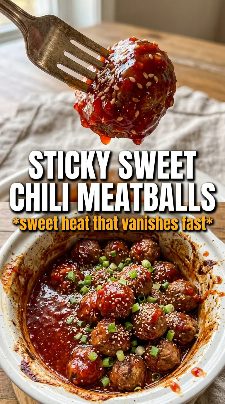 Crockpot Sweet Chili Meatballs glossy saucy sesame