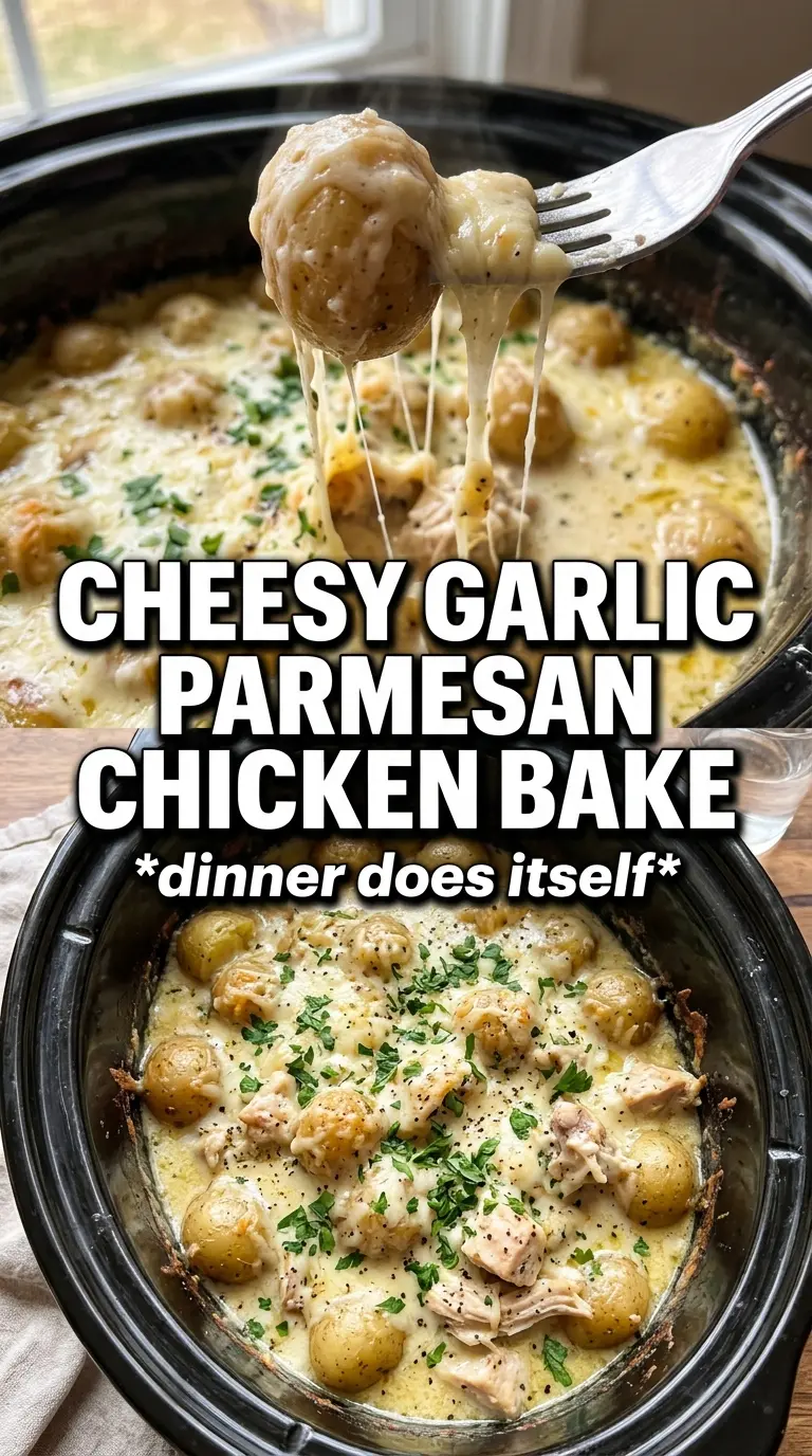 Garlic Parmesan Crockpot Chicken and Potatoes golden savory slow cooker