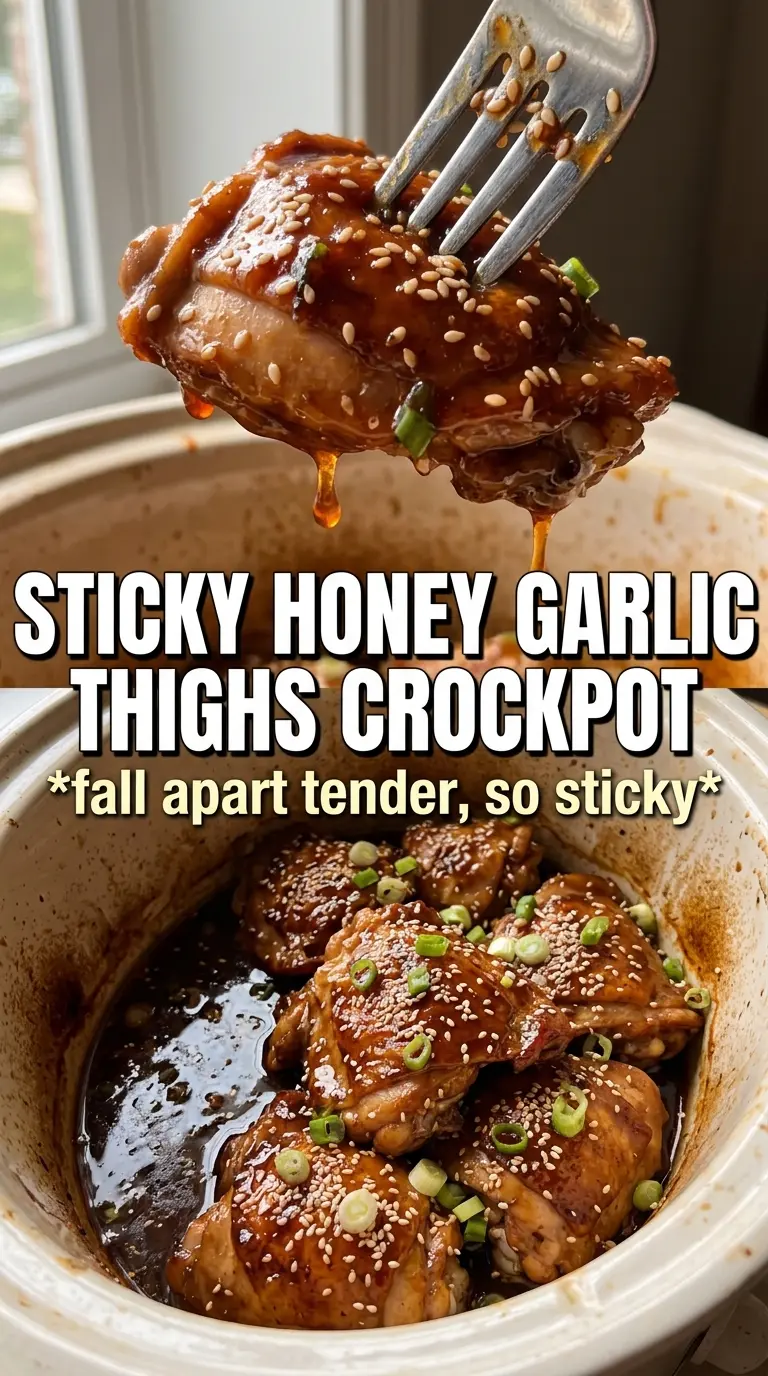 Honey Garlic Slow Cooker Chicken Thighs sticky glazed sesame green onions