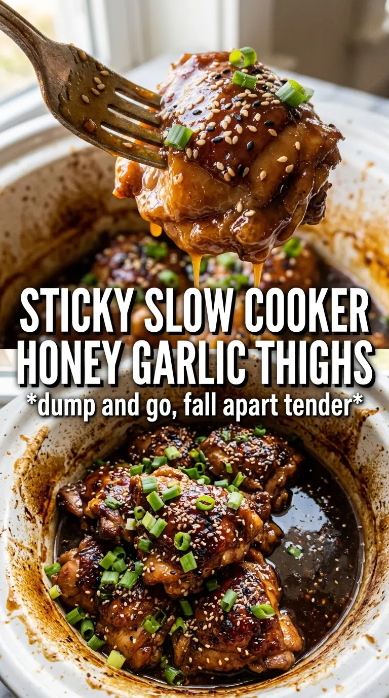 Honey Garlic Slow Cooker Chicken Thighs glossy tender