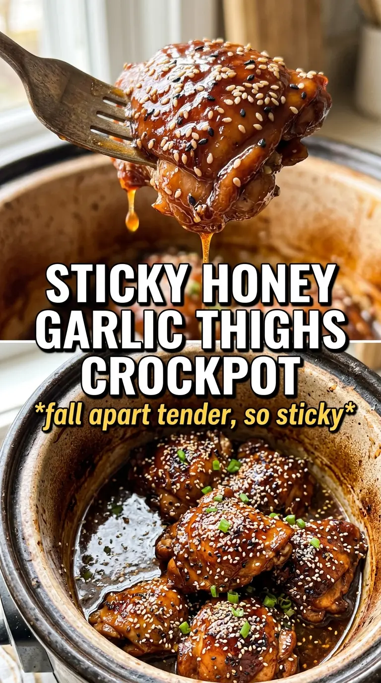 Honey Garlic Slow Cooker Chicken Thighs sticky glossy sesame green onions