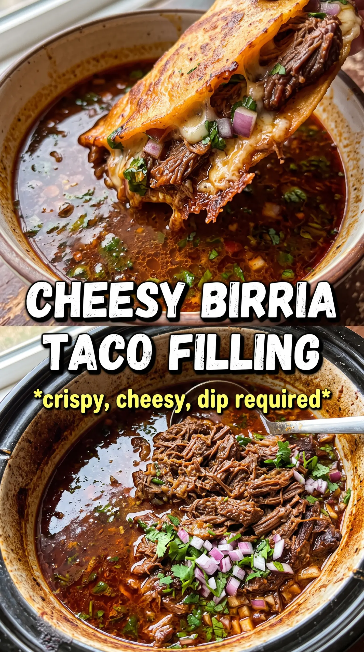 Slow Cooker Birria Tacos cheesy, braised, crispy