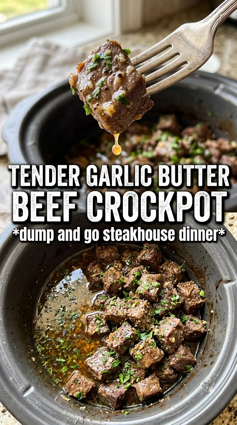 Slow Cooker Garlic Butter Beef Bites tender garlicky glossy