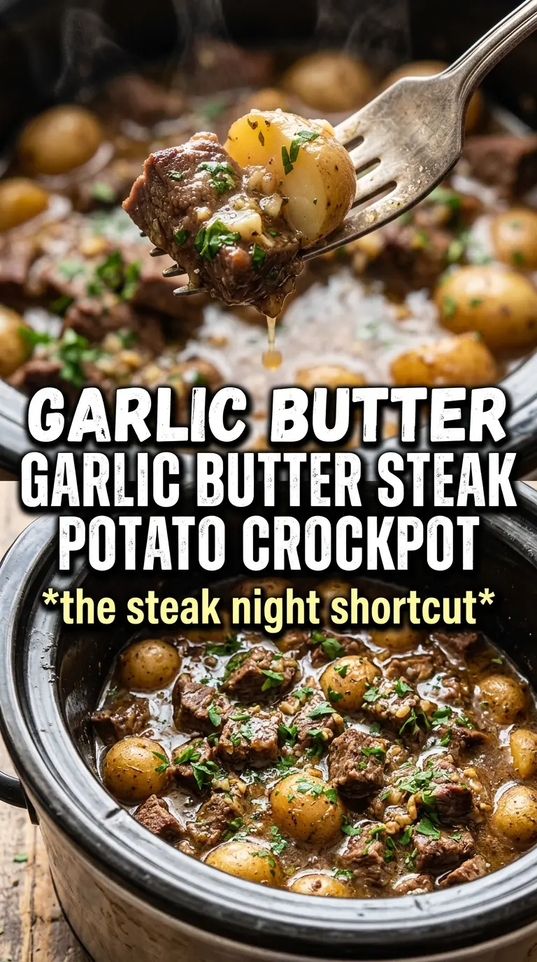 Slow Cooker Garlic Butter Beef Bites with Potatoes tender garlic butter