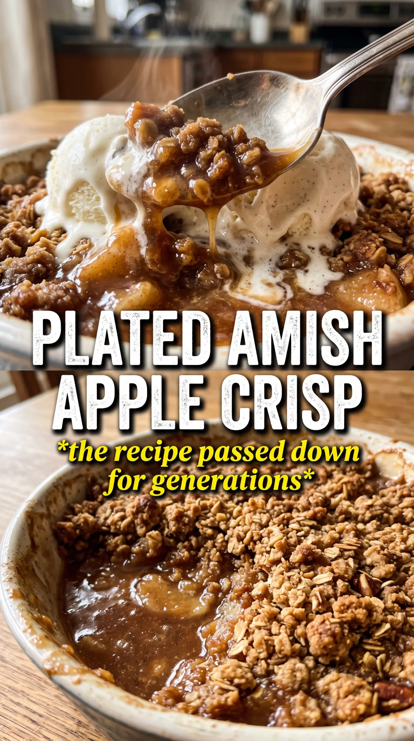 Amish Apple Crisp golden crumble, spiced apples