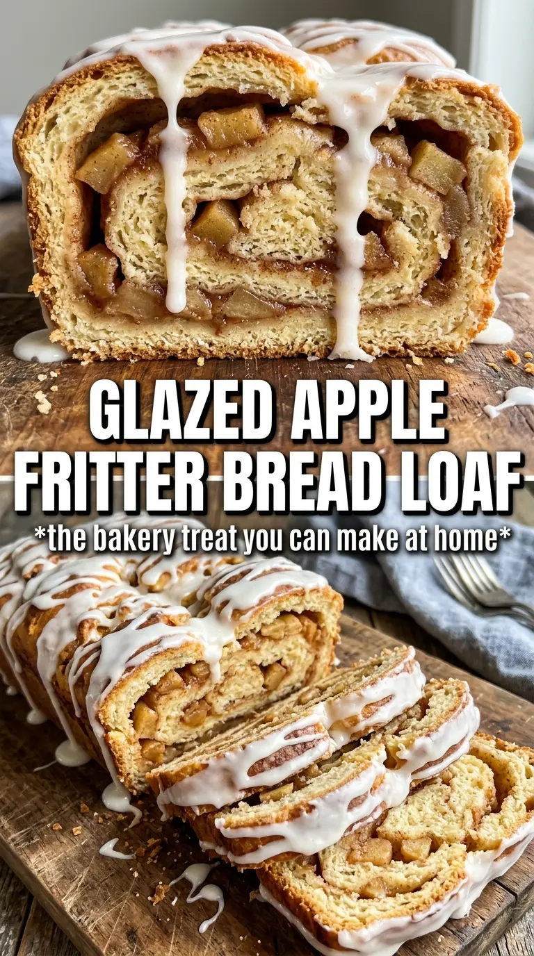 Amish apple fritter bread sliced cinnamon glaze