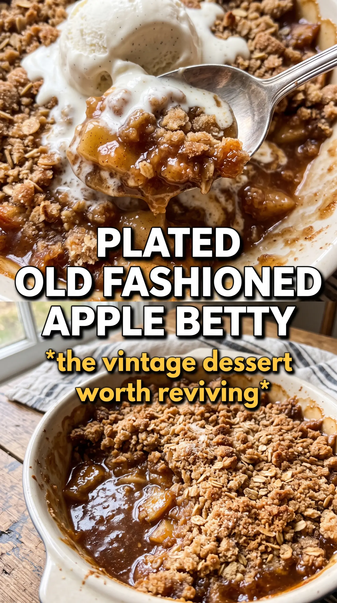 Apple Betty golden buttery crumbs, spiced apples