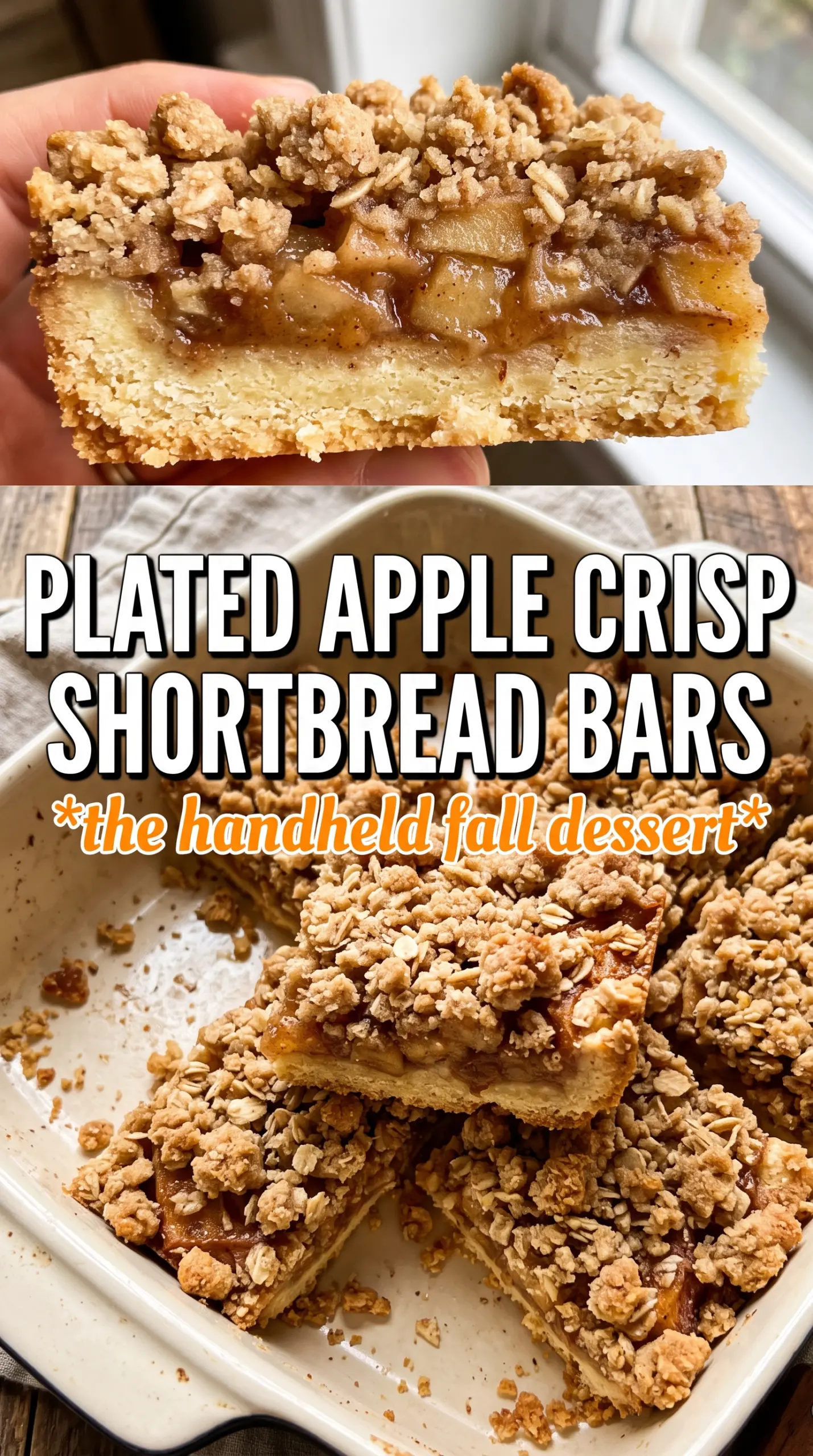 Apple Crisp Shortbread Bars, spiced apples, buttery crumble