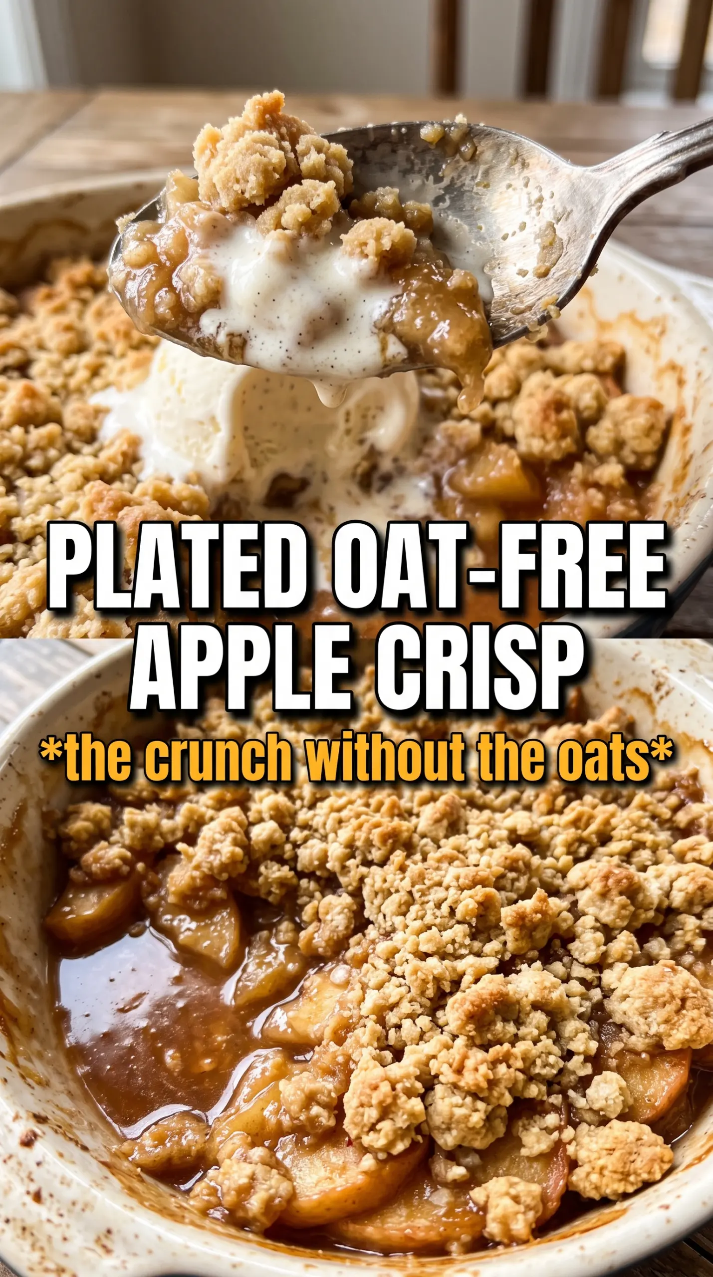 Apple crisp without oats, buttery crumble, cinnamon apples