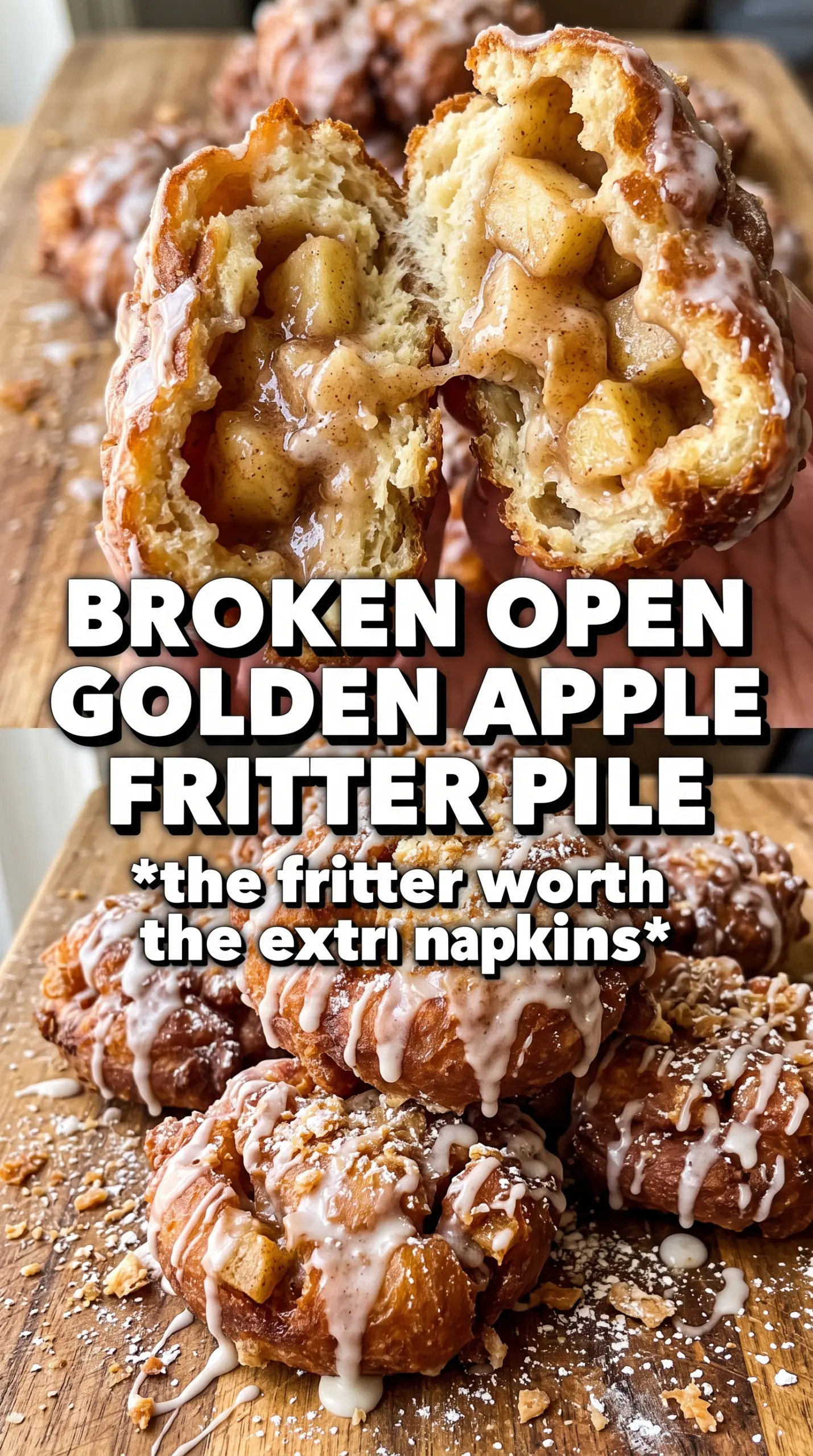 Apple fritters golden glazed crisp
