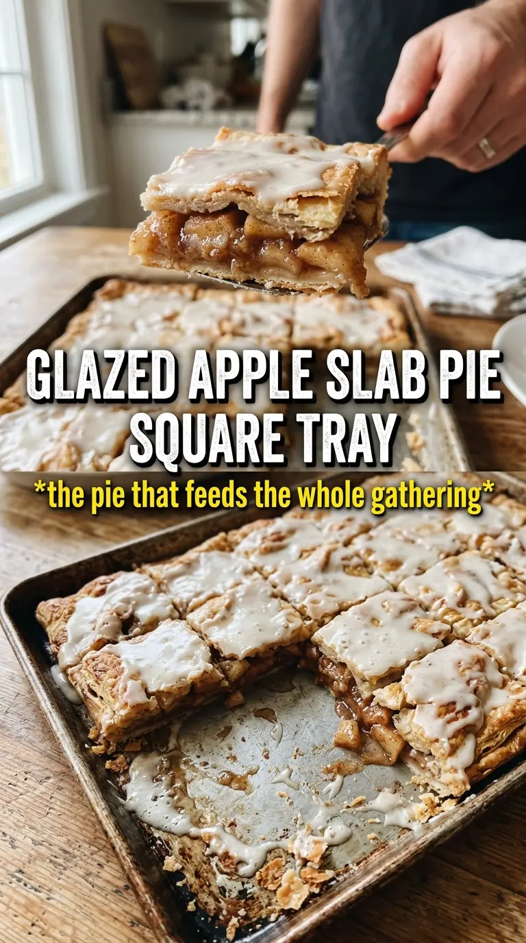 Apple Slab Pie golden flaky, caramel drizzle