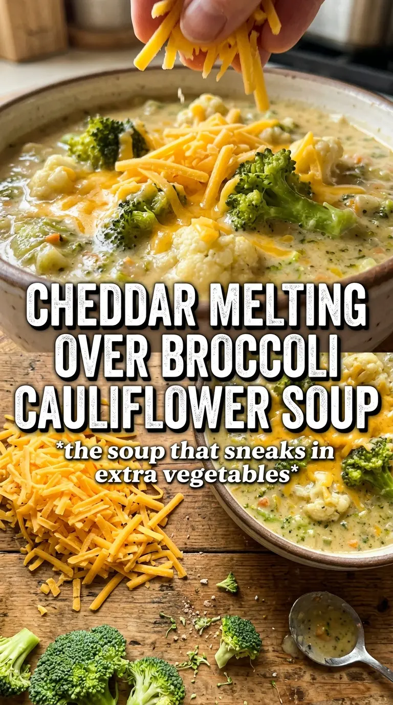 Broccoli Cauliflower Soup creamy cheddar
