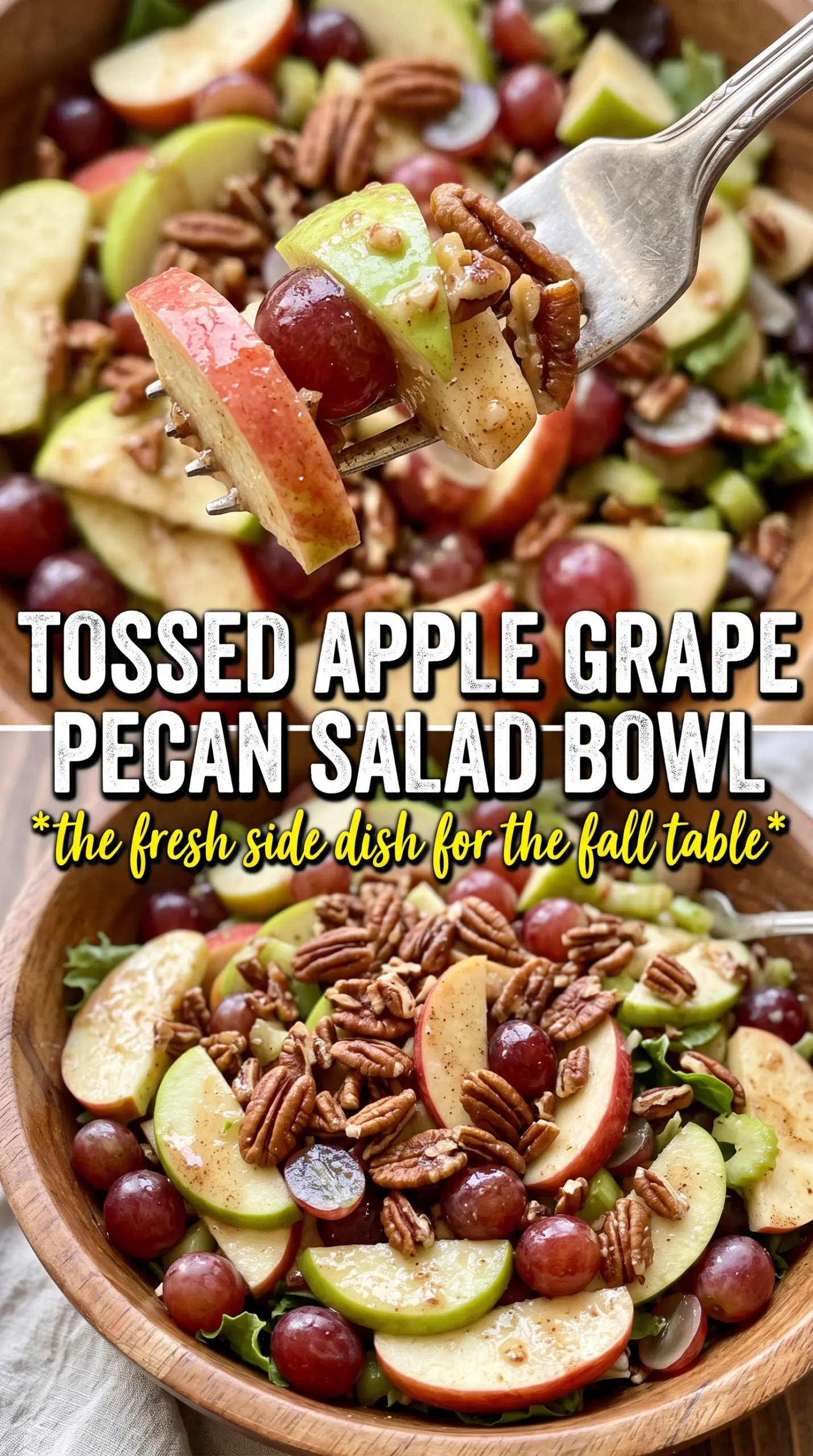 Cinnamon apple and red grape salad with toasted pecans crisp creamy colorful